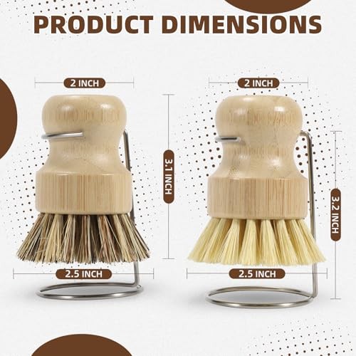 SAMEBUETCO 6-Piece Bamboo Dish Brush Set with 2 Stainless Steel Drying Racks,