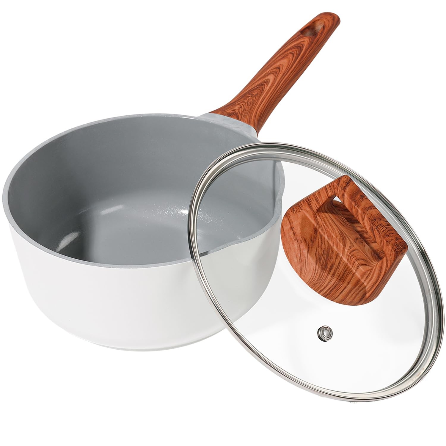 2 Quart Ceramic Sauce Pan with Lid Nonstick Saucepot Induction Safe