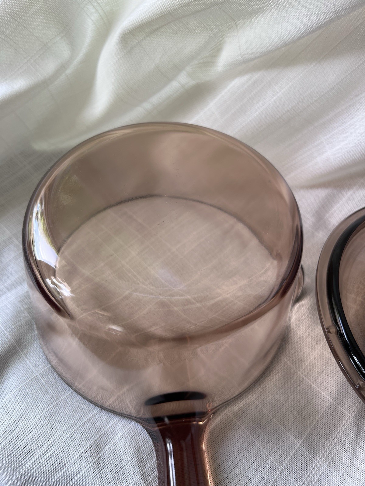 Corning Vision Ware Amber 1 Liter Sauce Pan Pour Spout Pot Pyrex Lid USA Nice