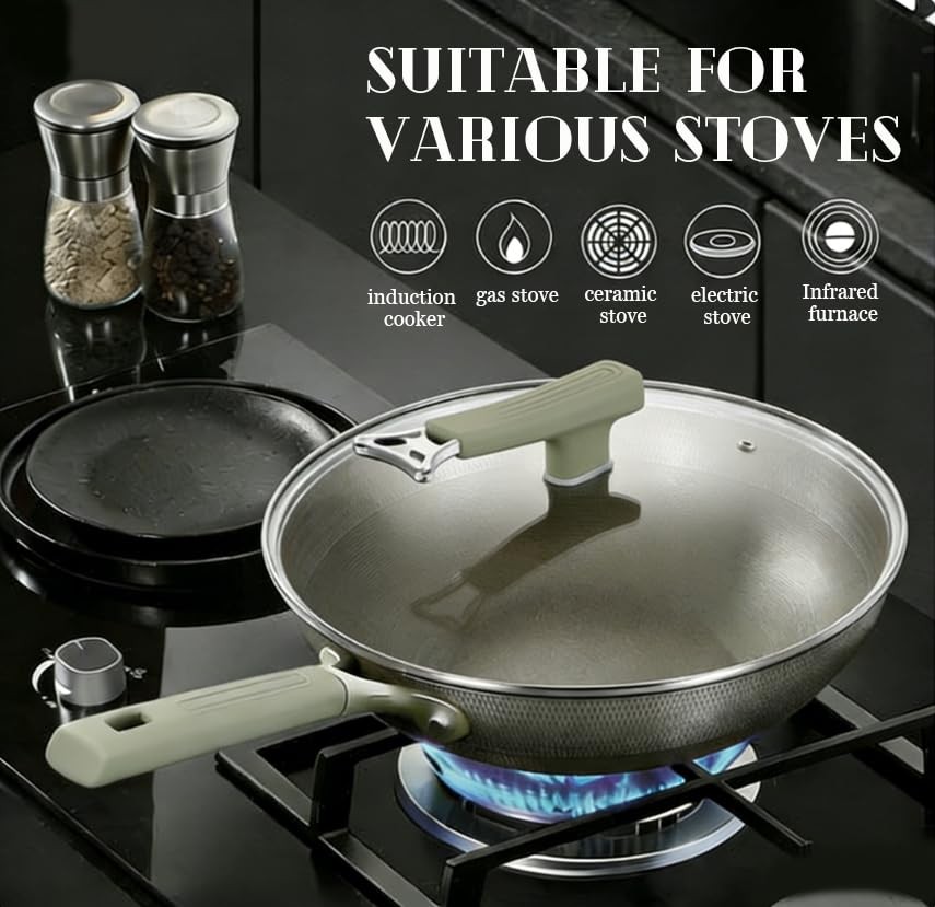 Titanium Pans for Cooking,Extended Cool-Touch Handle 13 Inch Titanium Pan,Ele…