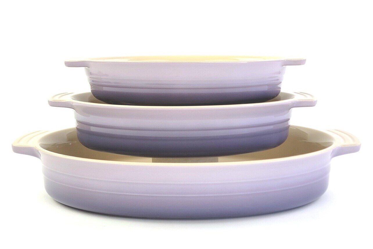 SET OF 3 Le Creuset Oval Blue Bell Purple Provence Casserole Baking Dishes