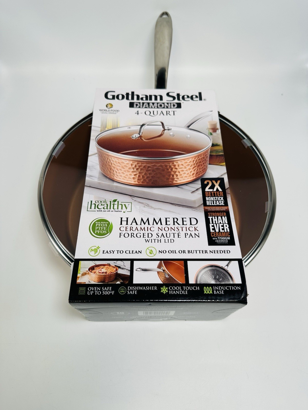 GOTHAM STEEL 4 Qt Saute Pan with Lid 12” Hammered Deep Frying Pan *NEW IN BOX*
