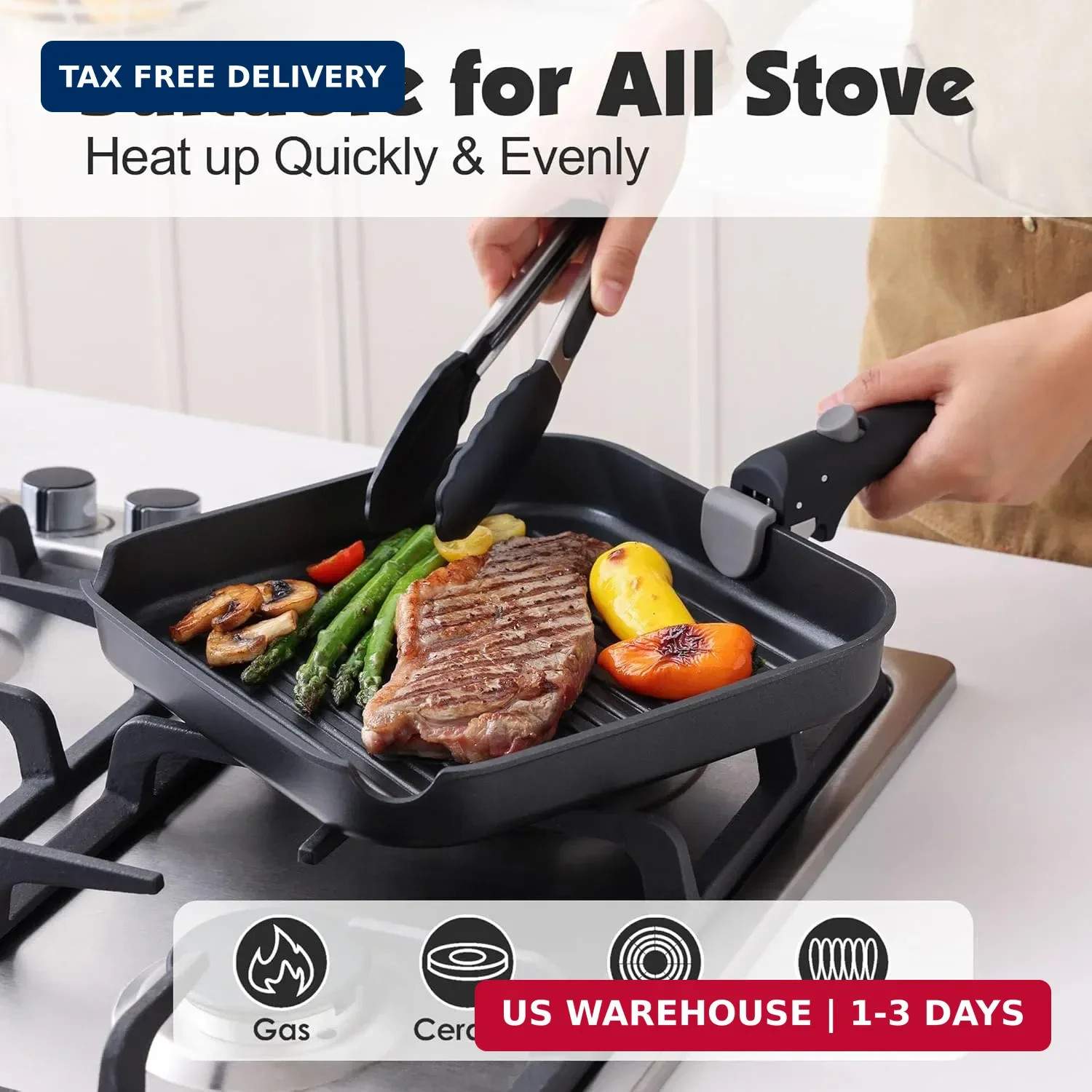 SENSARTE 17 Piece Pots and Pans Set, Nonstick Detachable Handle Cookware Set, In