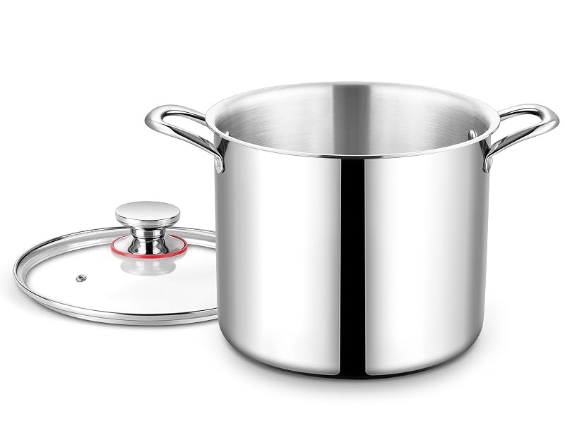 12QT Large Stainless Steel Stock Pot with Lid, Tri-ply Cooking Soup Stockpot