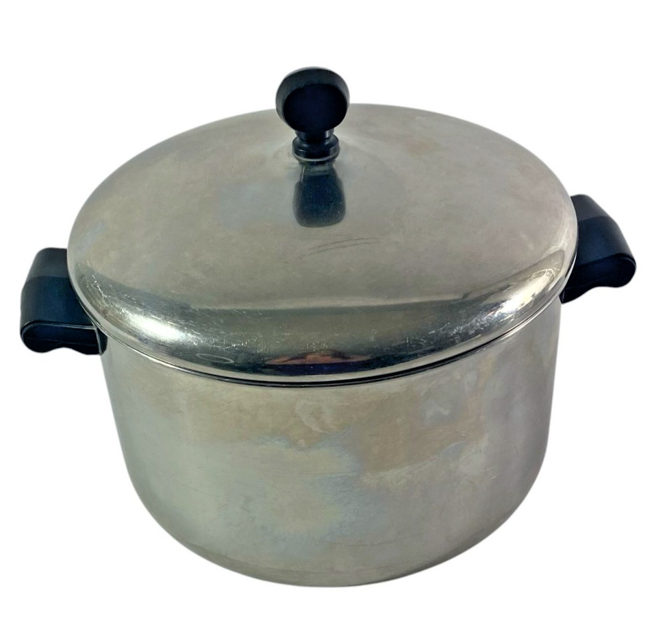 Farberware 4 Qt Quart Stainless Steel Stock Pot Lid Aluminum Clad Vintage USA