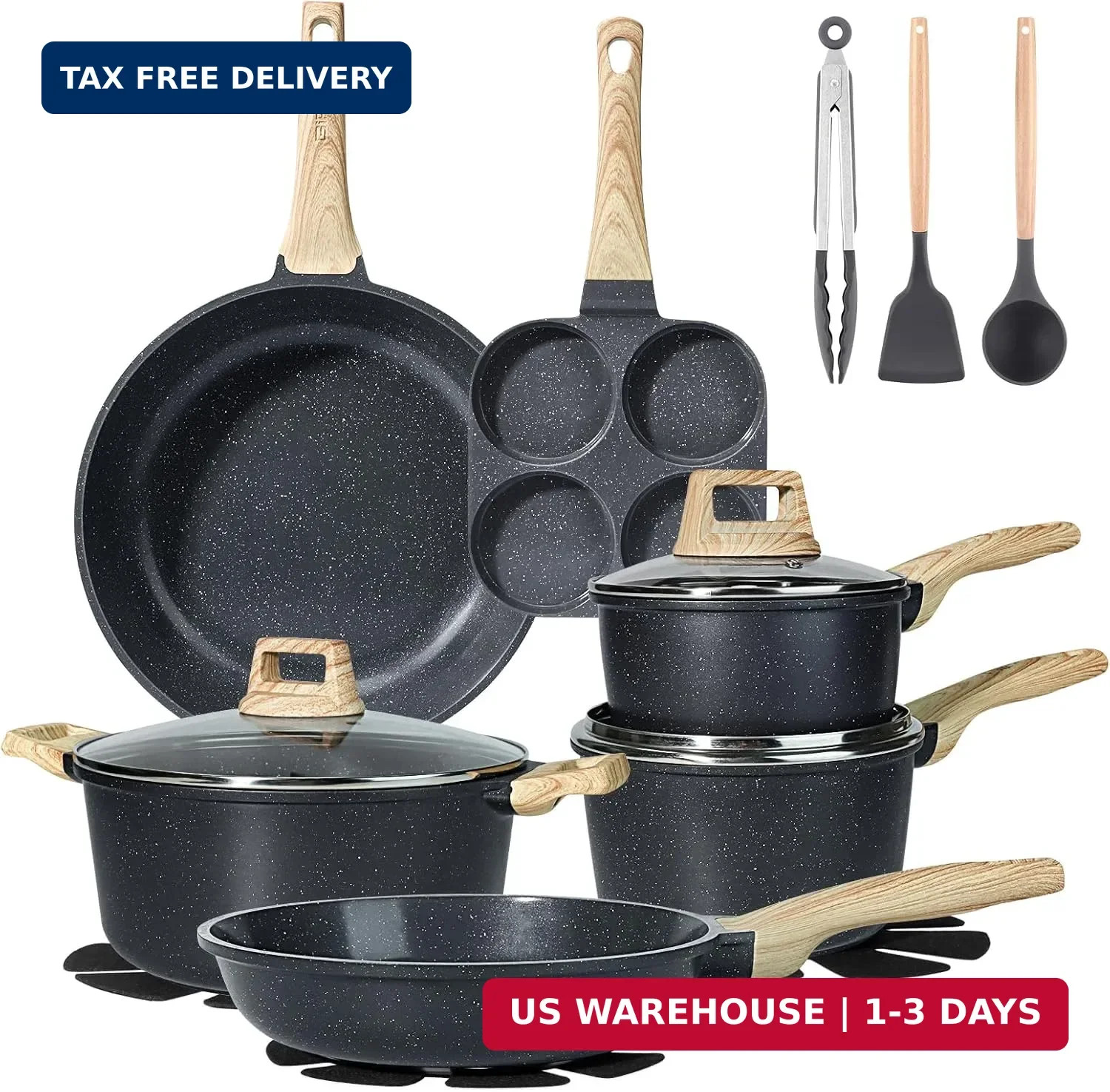 GiPP Ceramic Pots and Pans Set Non Stick – 17 Pcs Nonstick Cookware Set, Non-tox