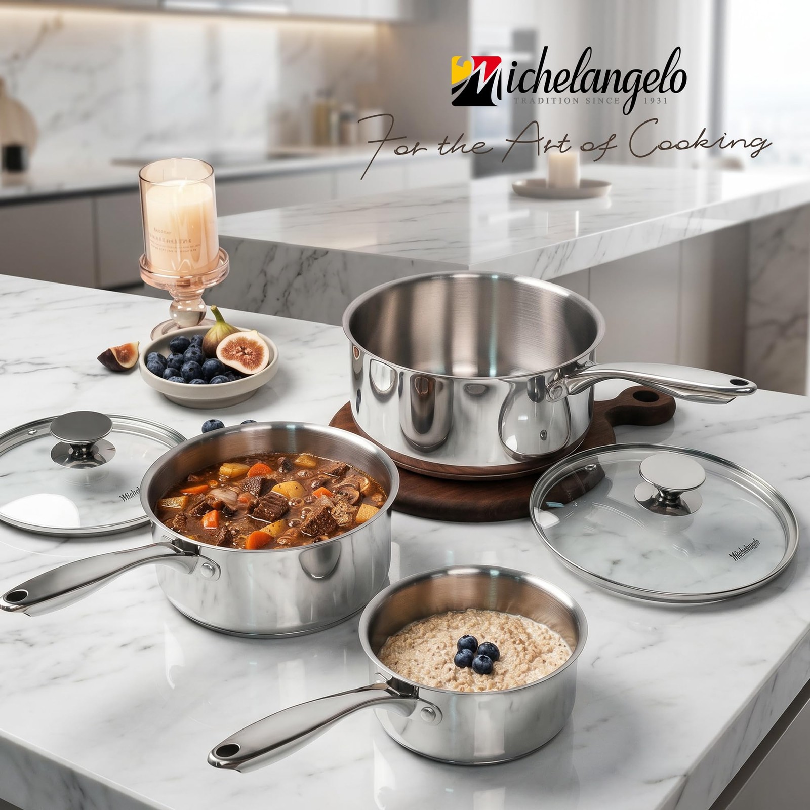 Stainless Steel Saucepan Set with Lids 1QT & 2QT & 3QT, Stainless Steel Sauce Po