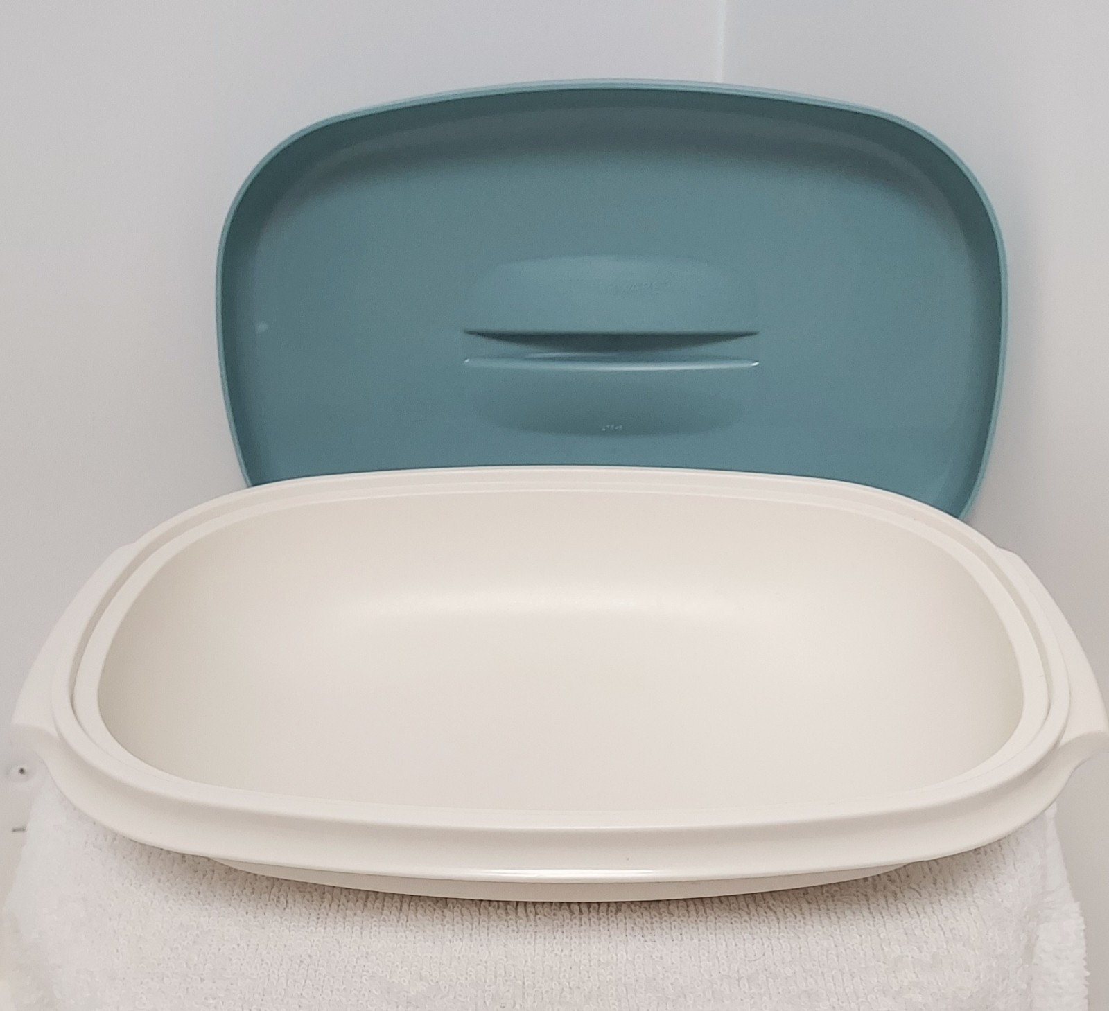 VTG Tupperware Microwave Food Steamer Set Teal 3pc Vegetable Rice Fish Steamer