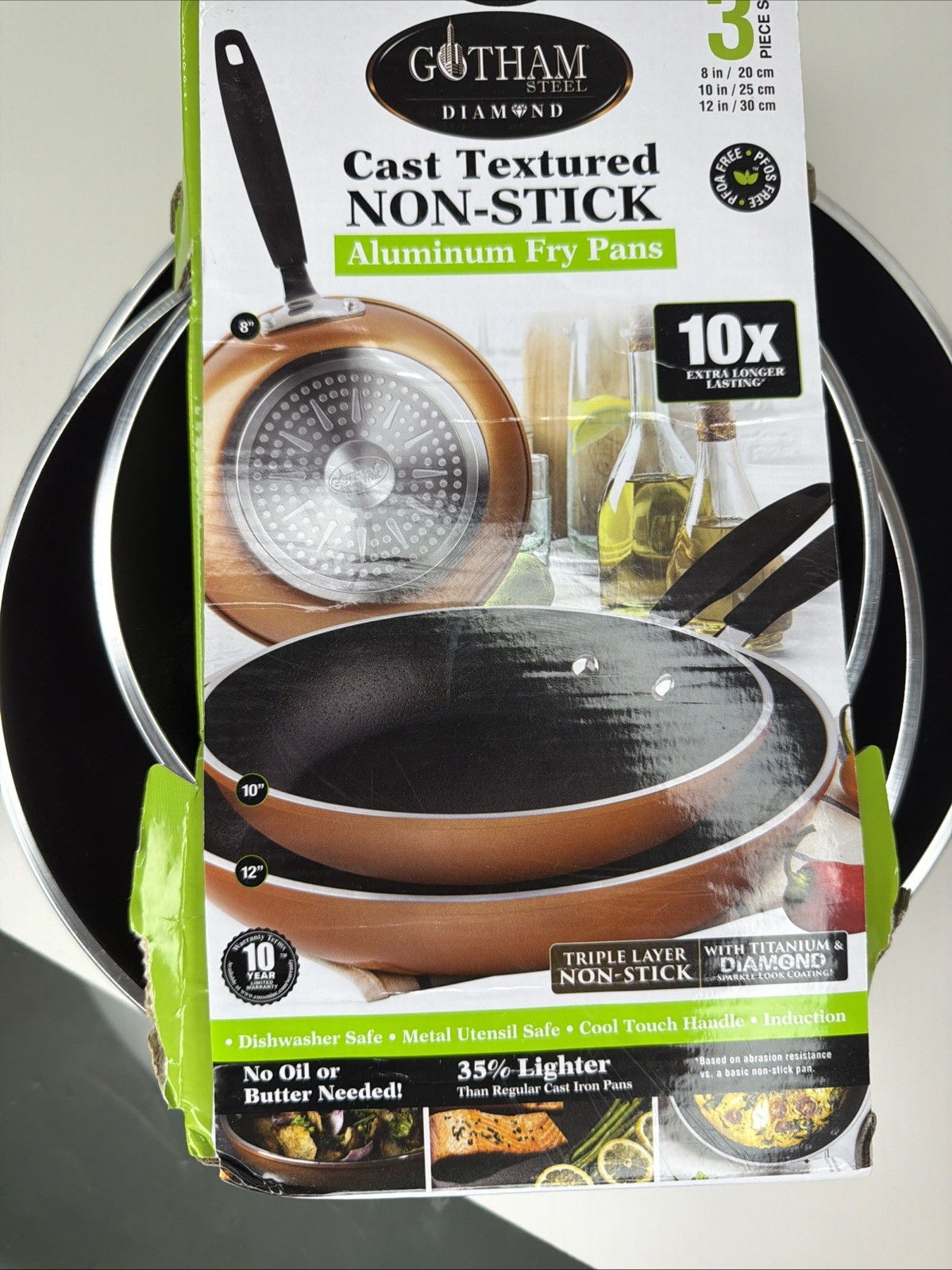 Gotham Steel Diamond Cast Textured 3-Pc. Non-Stick Set 8″/ 10″/ 12″ Fry Pans