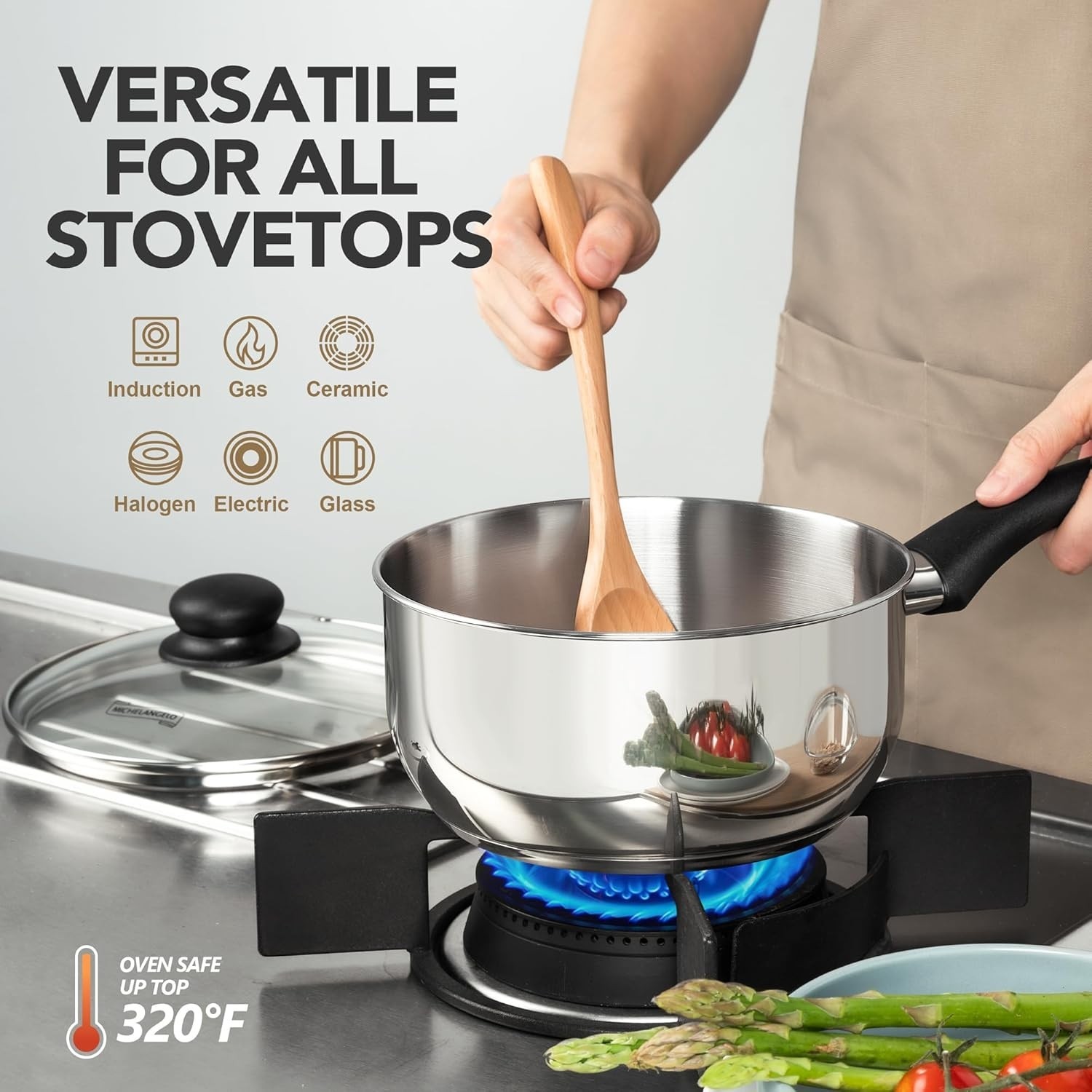 Stainless Steel Saucepan Set, 1 QT & 2 QT & 3 QT Saucepans with Glass Lids…