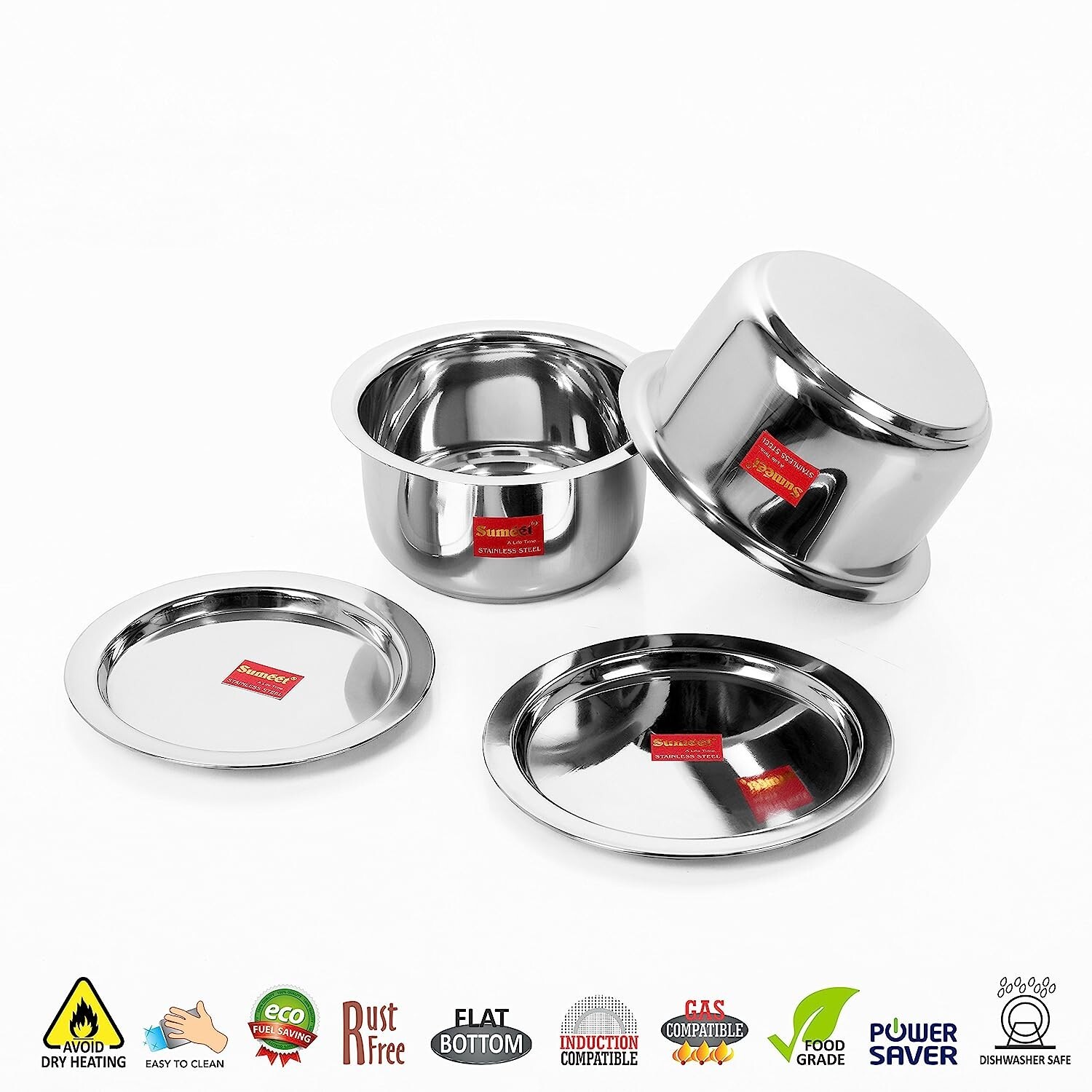 Stainless Steel Cookware Set With Lid (Capacity 1.4 & 1.8 Liter) Set of 2 Piece