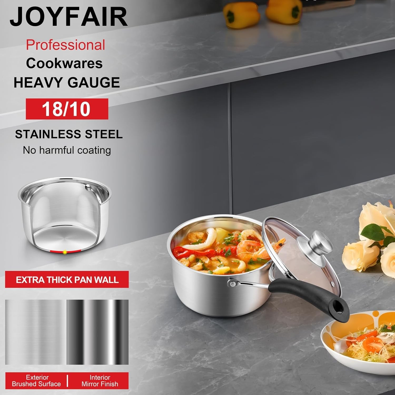 Joyfair 1Qt 18/10 Stainless SteJoyfair 1Qt 1el Saucepan with Lid, Small Milk Pot