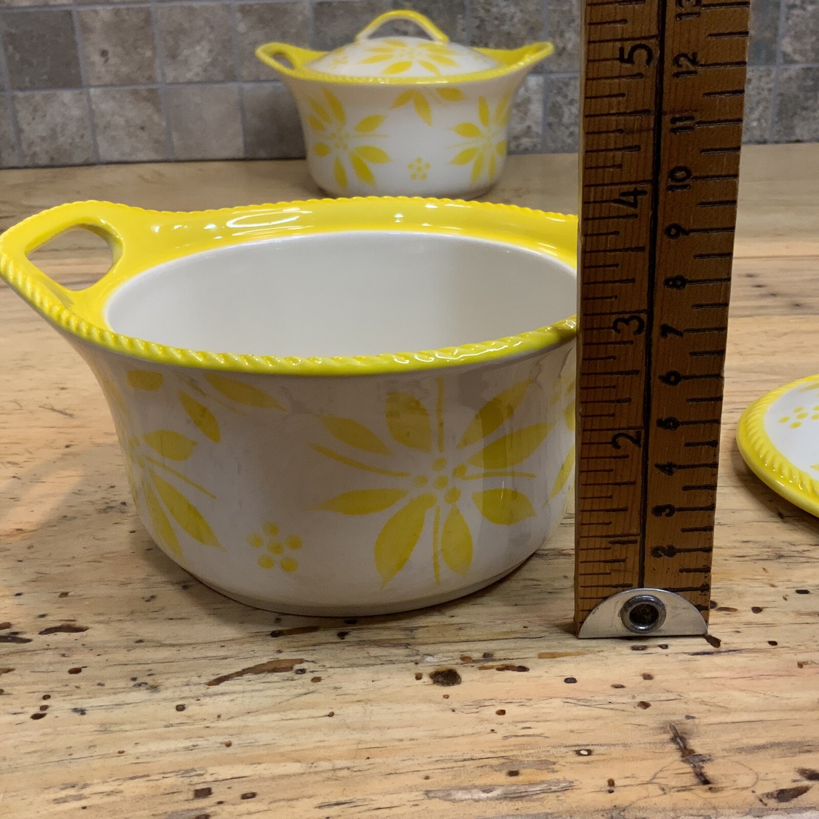 Temptations Old World Yellow Floral 16oz Mini Casserole Crock w/ Lid