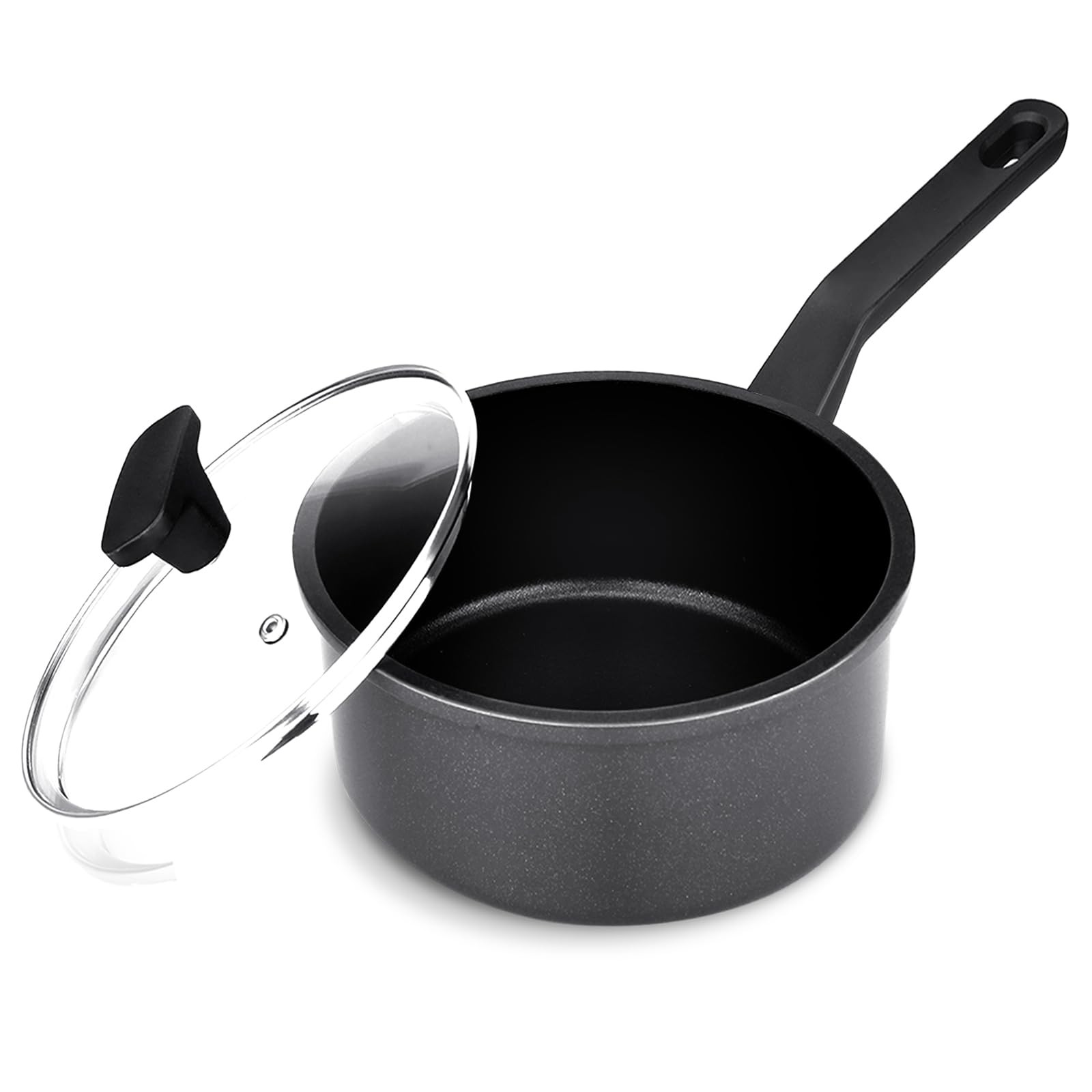 Nonstick Sauce Pan with Lid 1.5QT Small Pot PFOA Free Kitchen Pots Black