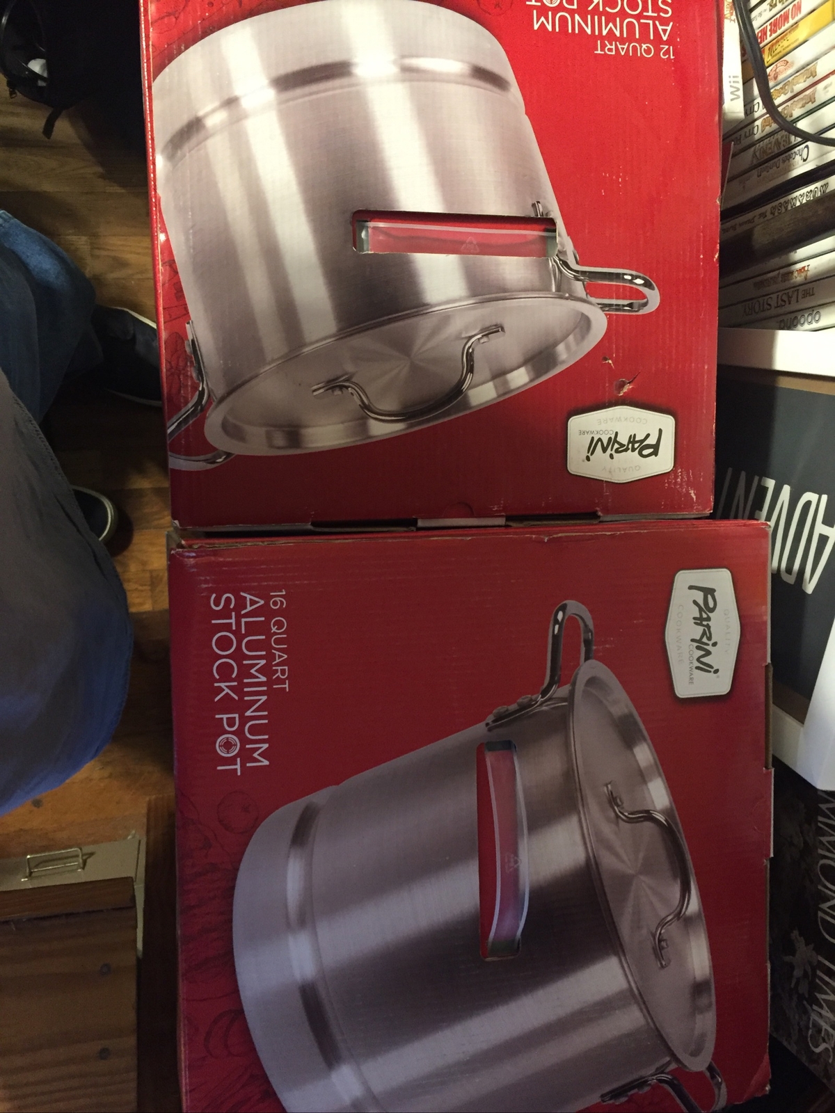 Parini Cookware – 16 + 12 Quart Aluminum Stock Pot with Lid and Steamer Rack Lot