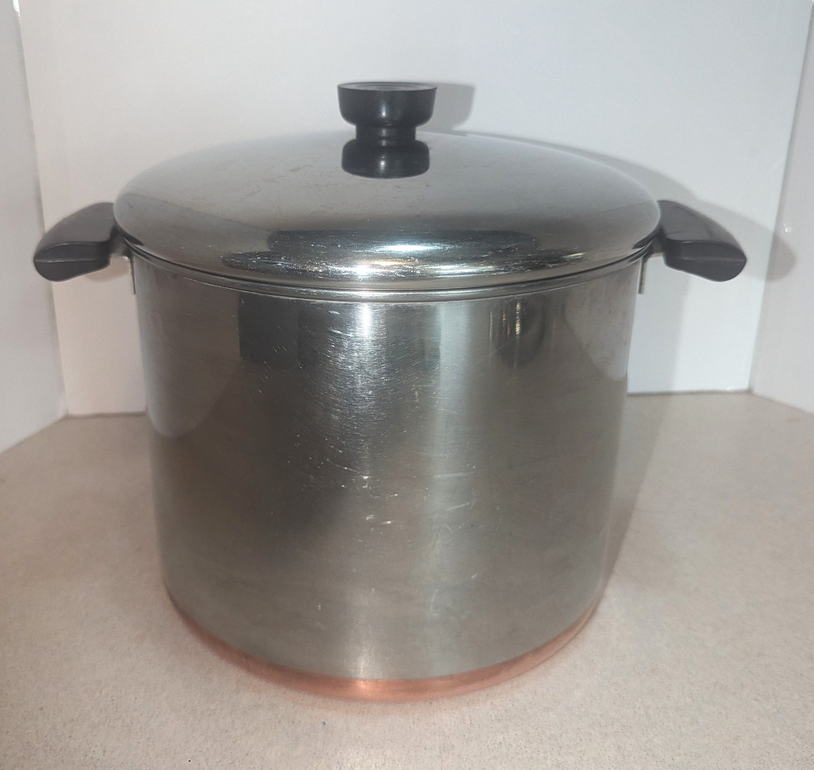 Vintage Pre 1962 Revere Ware Copper Clad 9”x8” 8qt Stock Pot w Lid Riverside CA