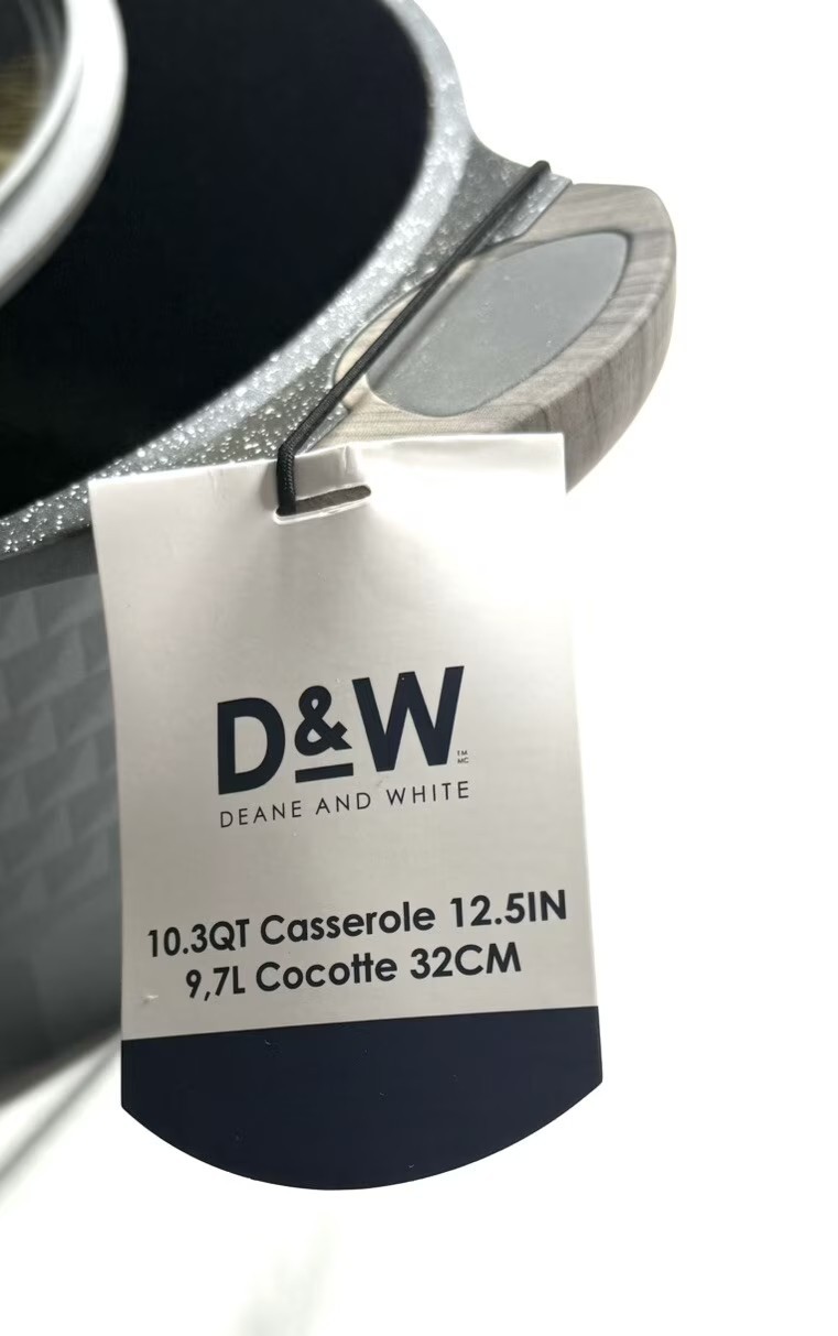 Deane & White D&W Casserole Stock Pot Nonstick With Lid 10.3-QT, 12.5” Cookware