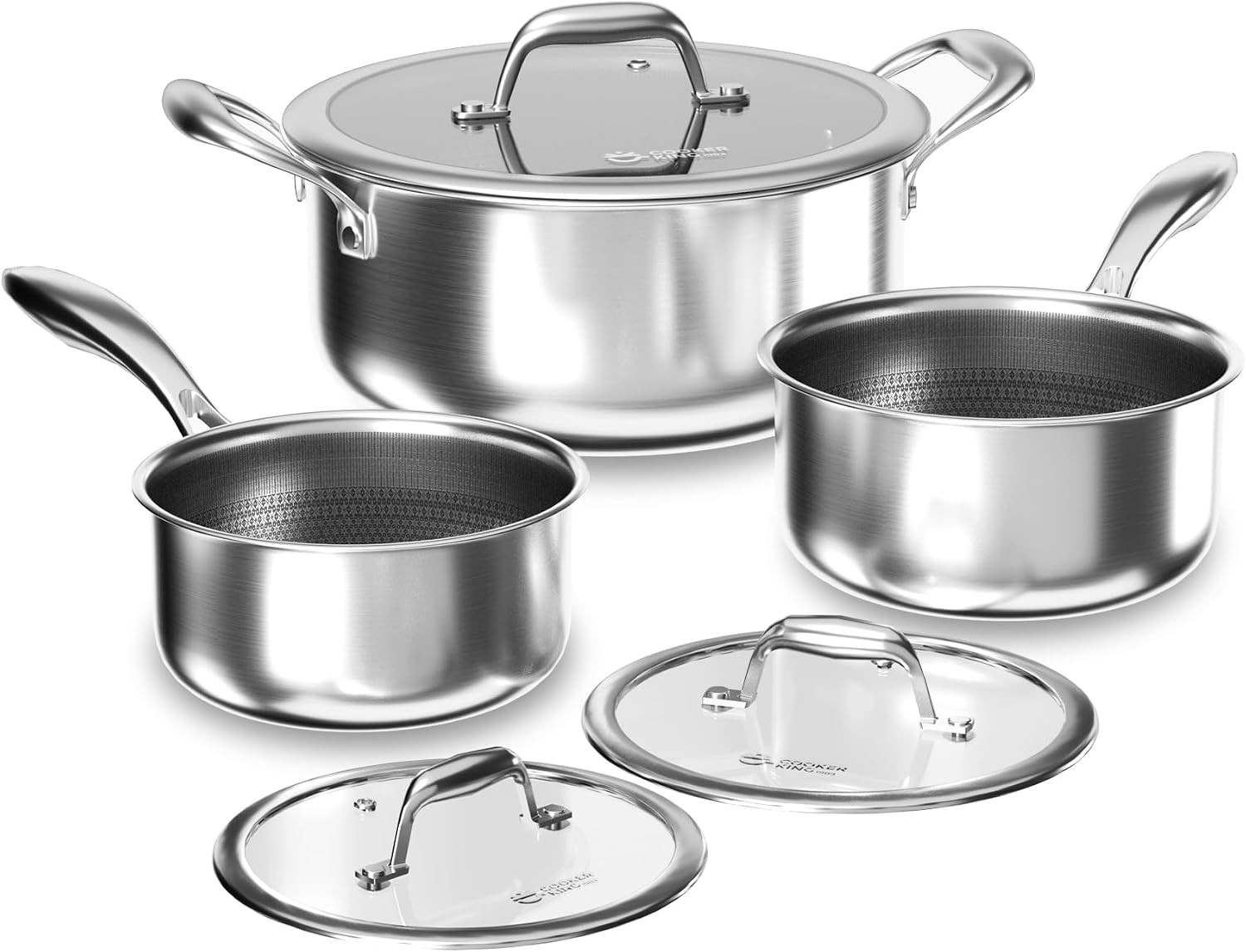 Stainless Steel 6 Pcs Pots Set, 1.5 & 2QT Saucepan and 5-Quart Pots with Lids