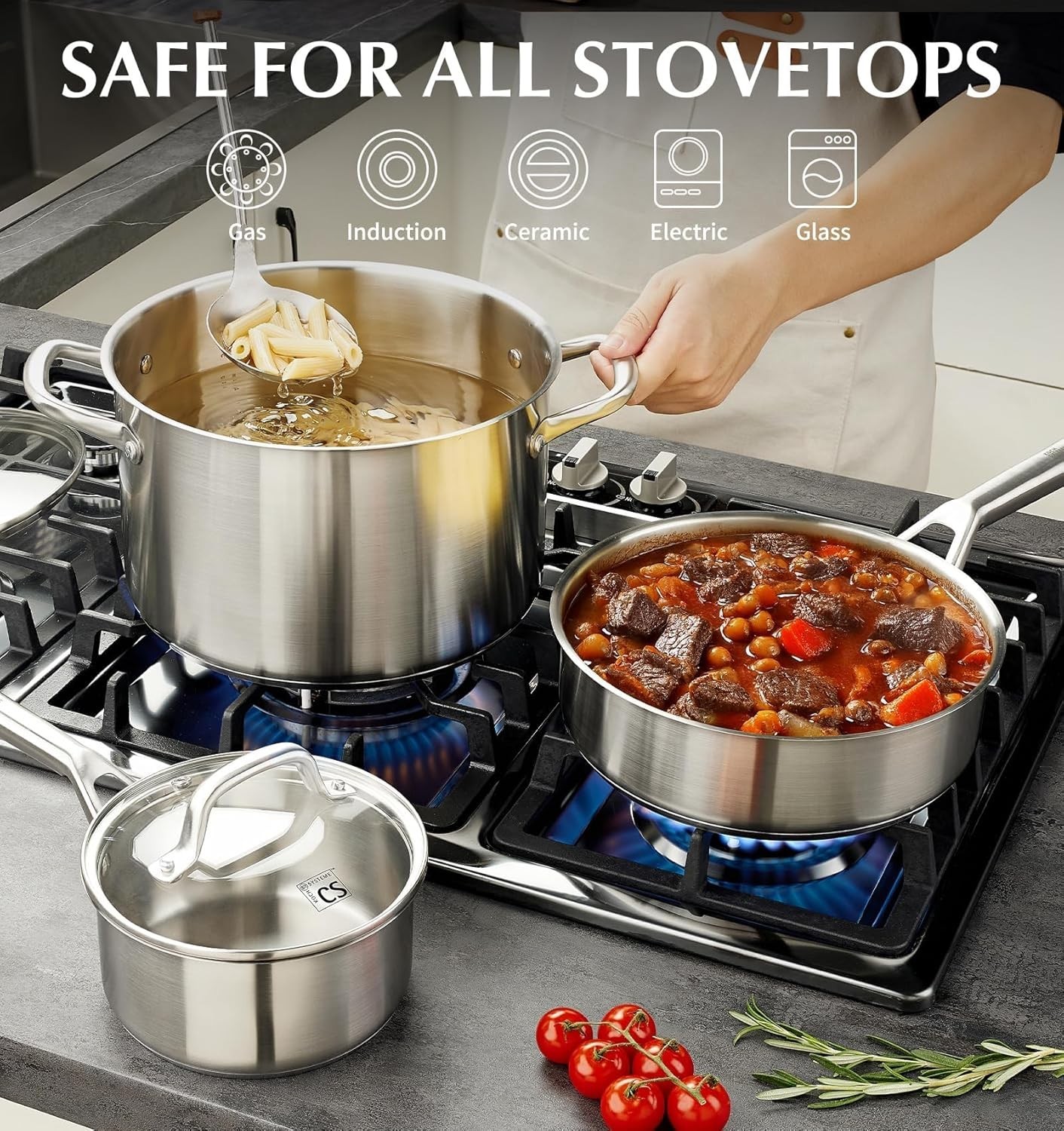 Stainless Steel Cookware Set 17 Piece, Professional 18/10 Stianless Steel Pots a