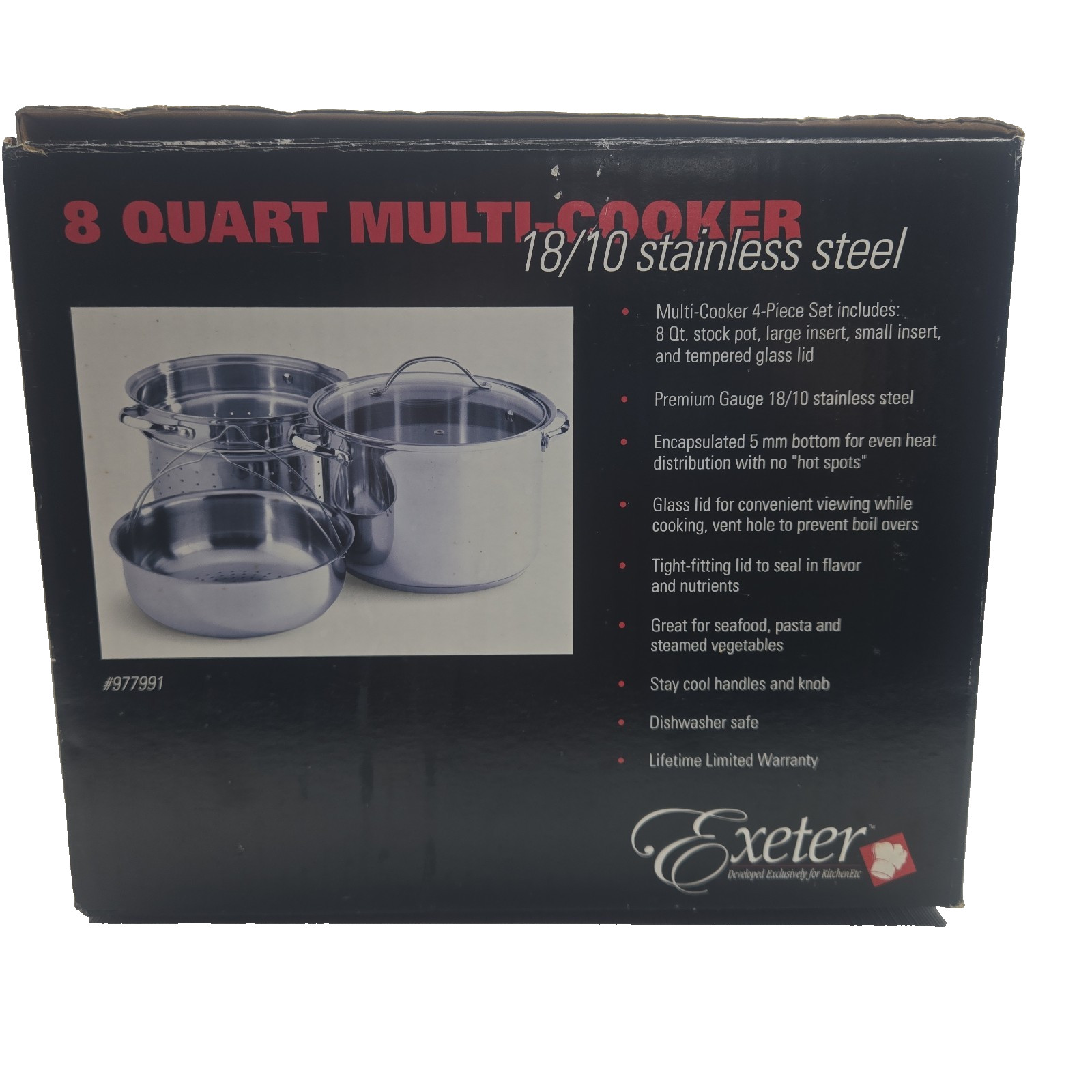 Exeter Stainless Steel 8 Quart 4 Piece Set Multi-Cooker with Glass Lid