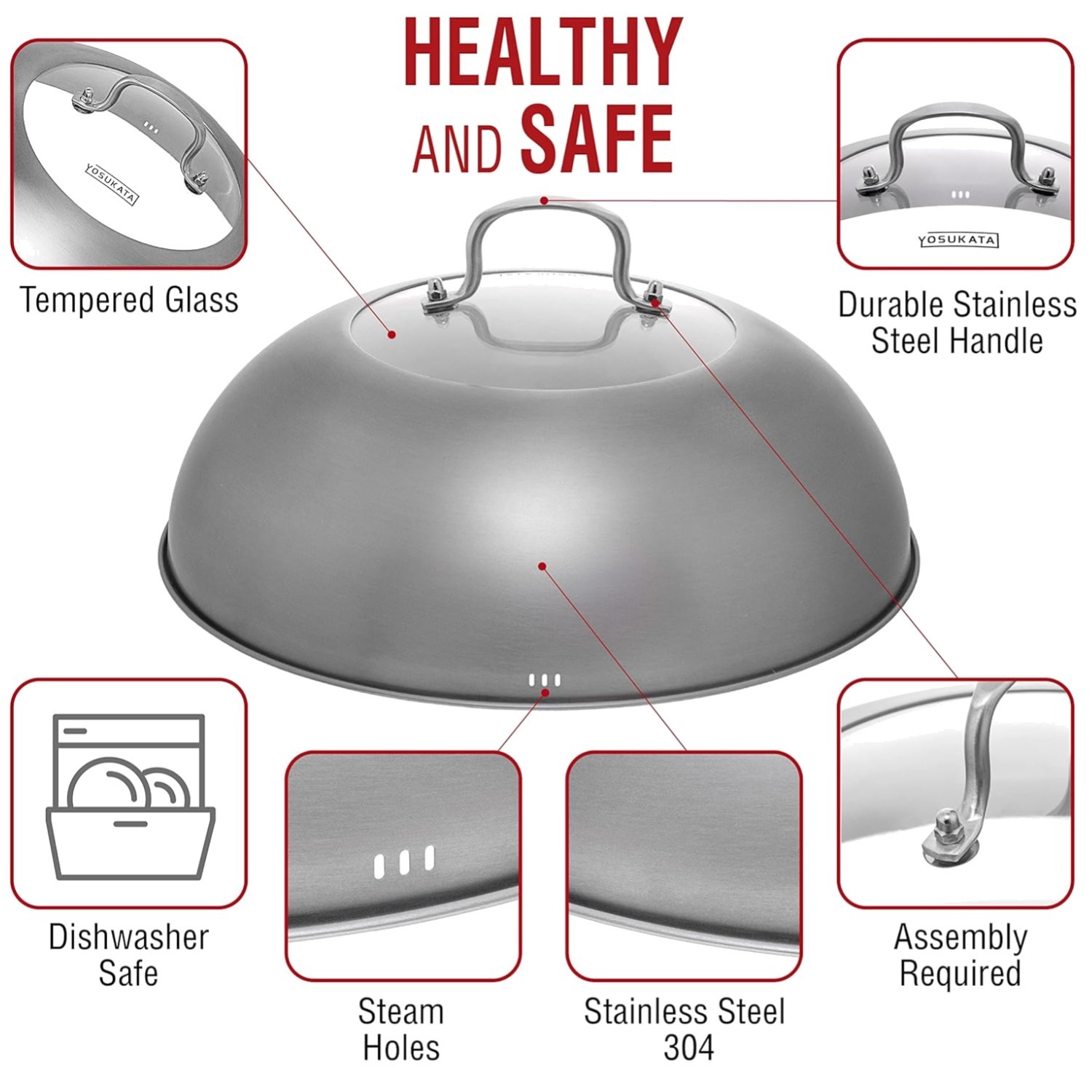 Wok Lid with Glass Insert – 13.6 Inch – Dishwasher Safe