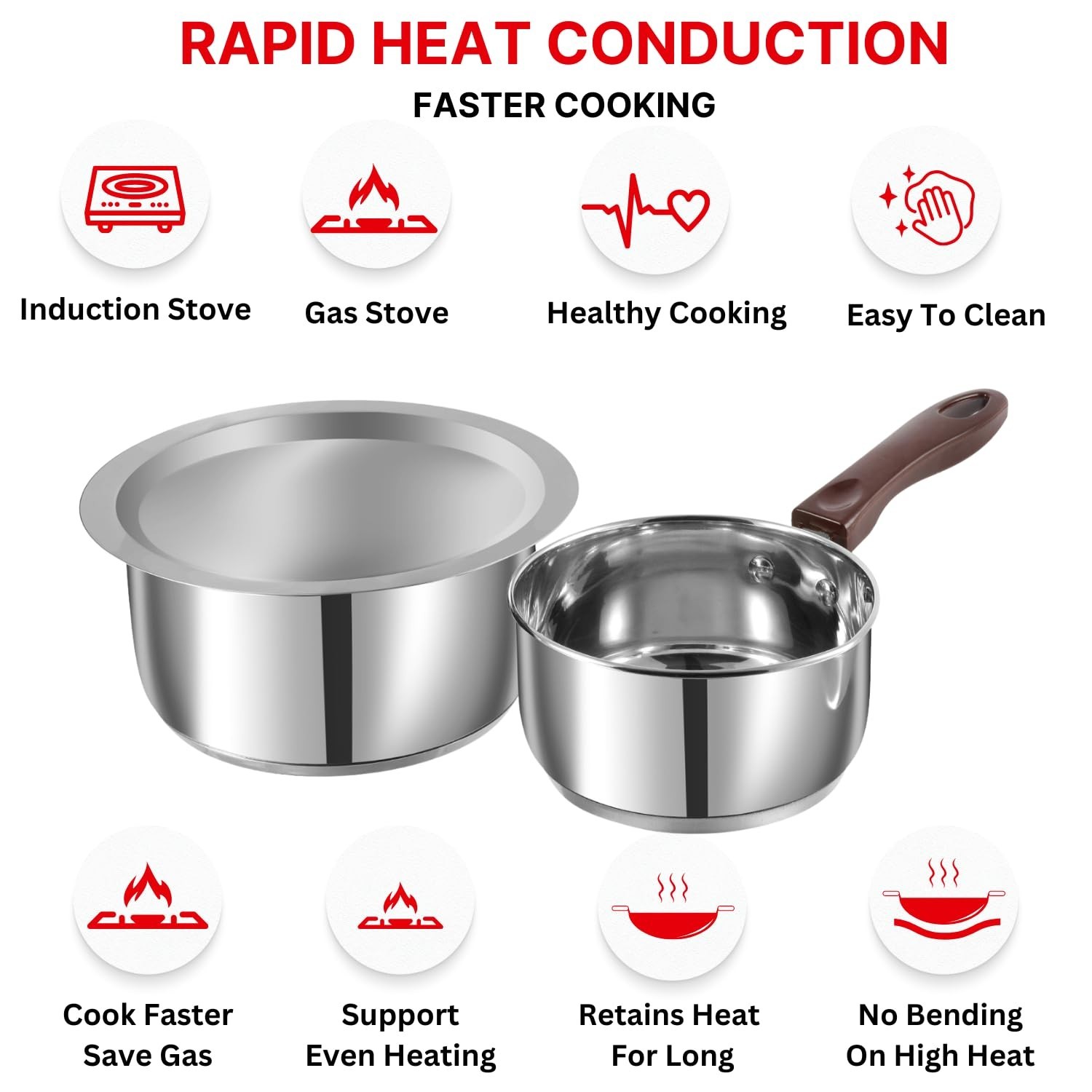 Stainless Steel Regular Saucepan 1.8L & Capsule Bottom Tope 1L with Lid