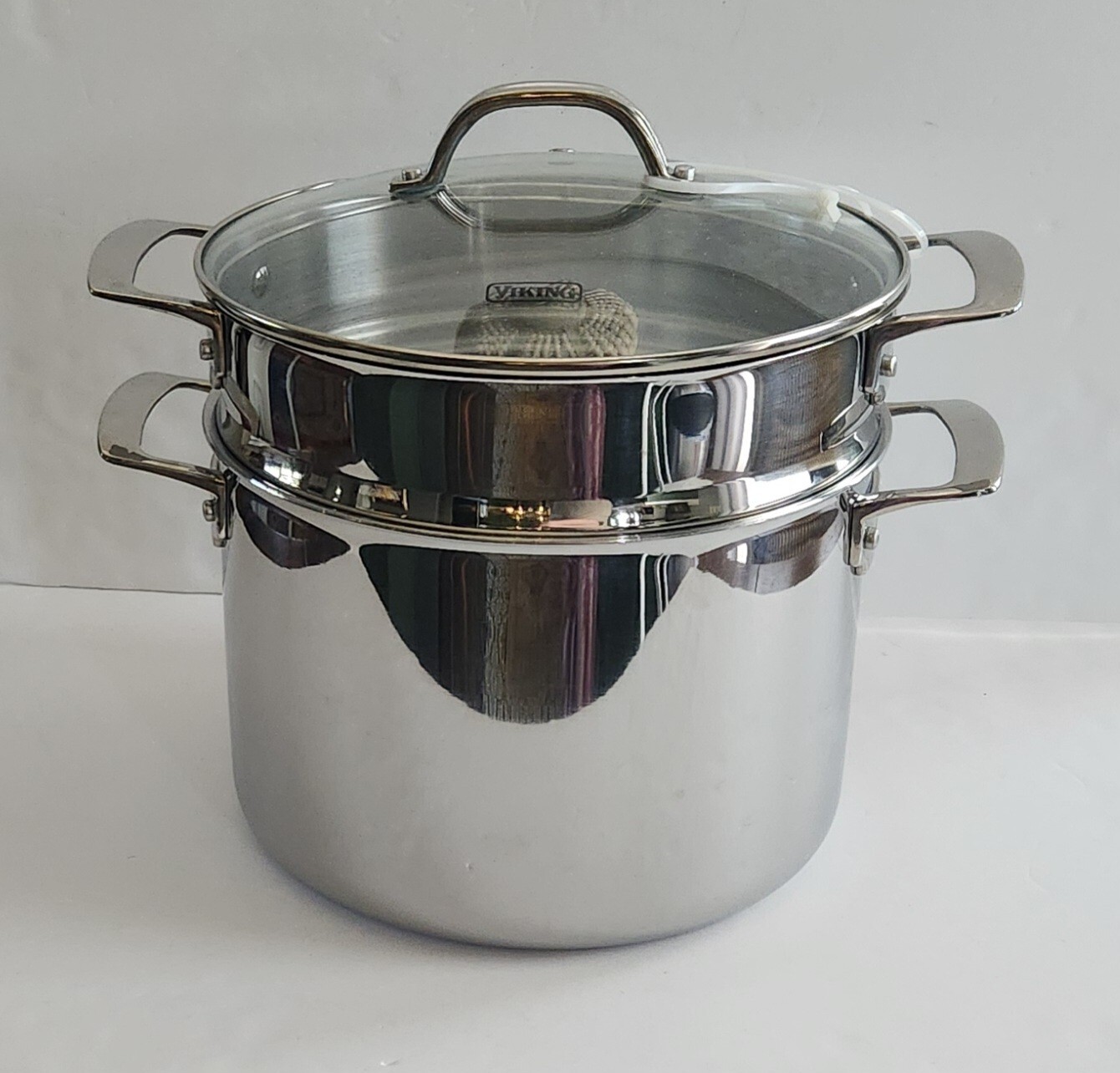 Viking 3-Ply Stainless Steel Stock Pasta Pot, Glass Lid 8 Qt/7.5L 9” D -NEW-