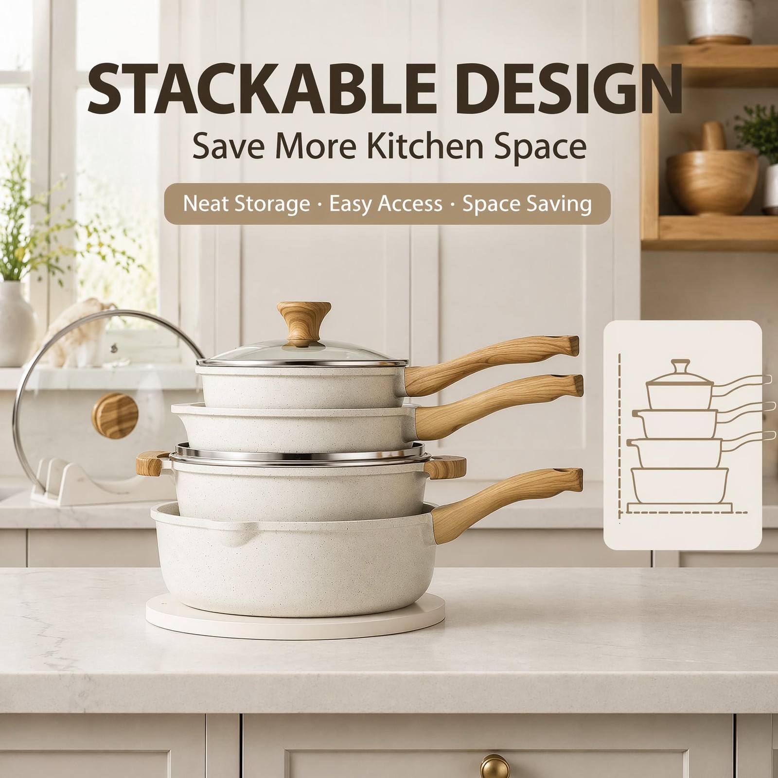 SENSARTE Nonstick Ceramic Cookware Set 13 Piece Non toxic Pots and Pans Set