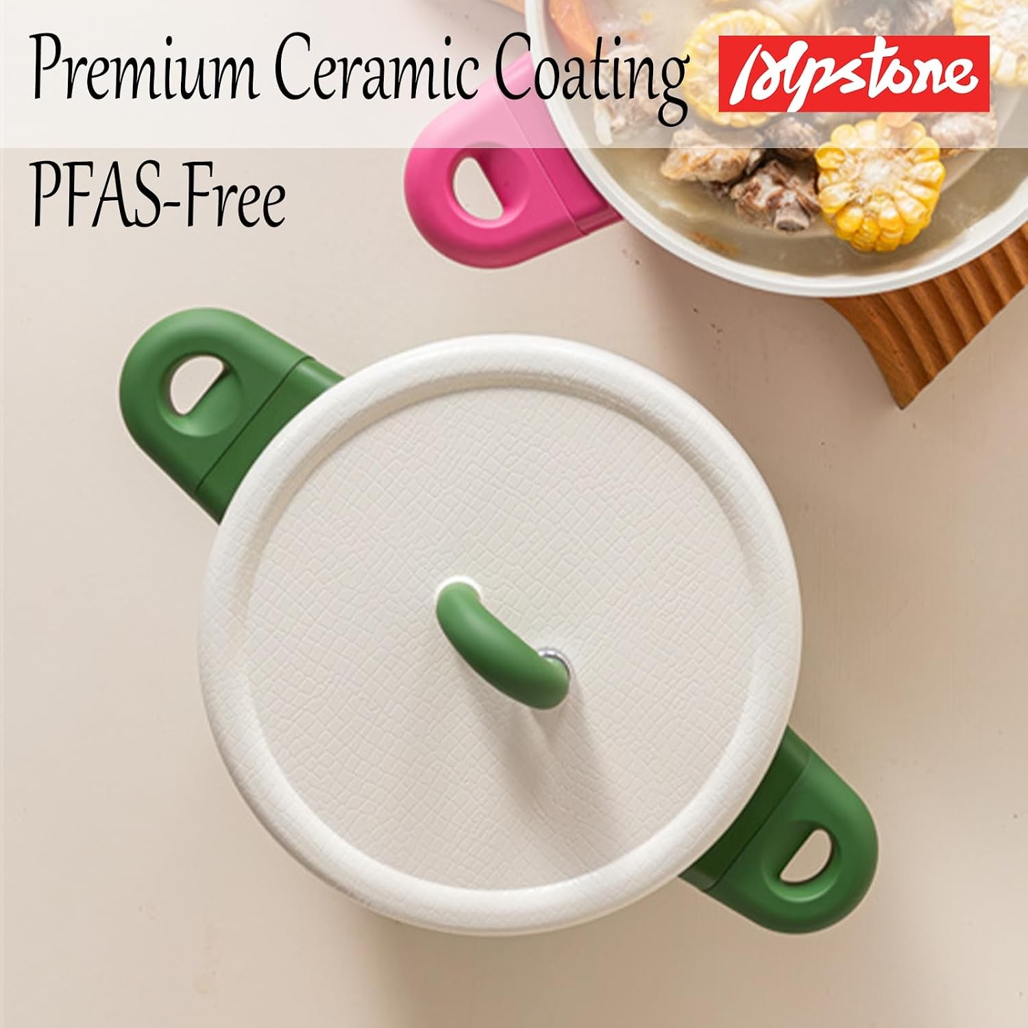 4QT Nonstick Stock Pot with Lid, Ceramic Casserole with Die-cast lid, Non-toxic