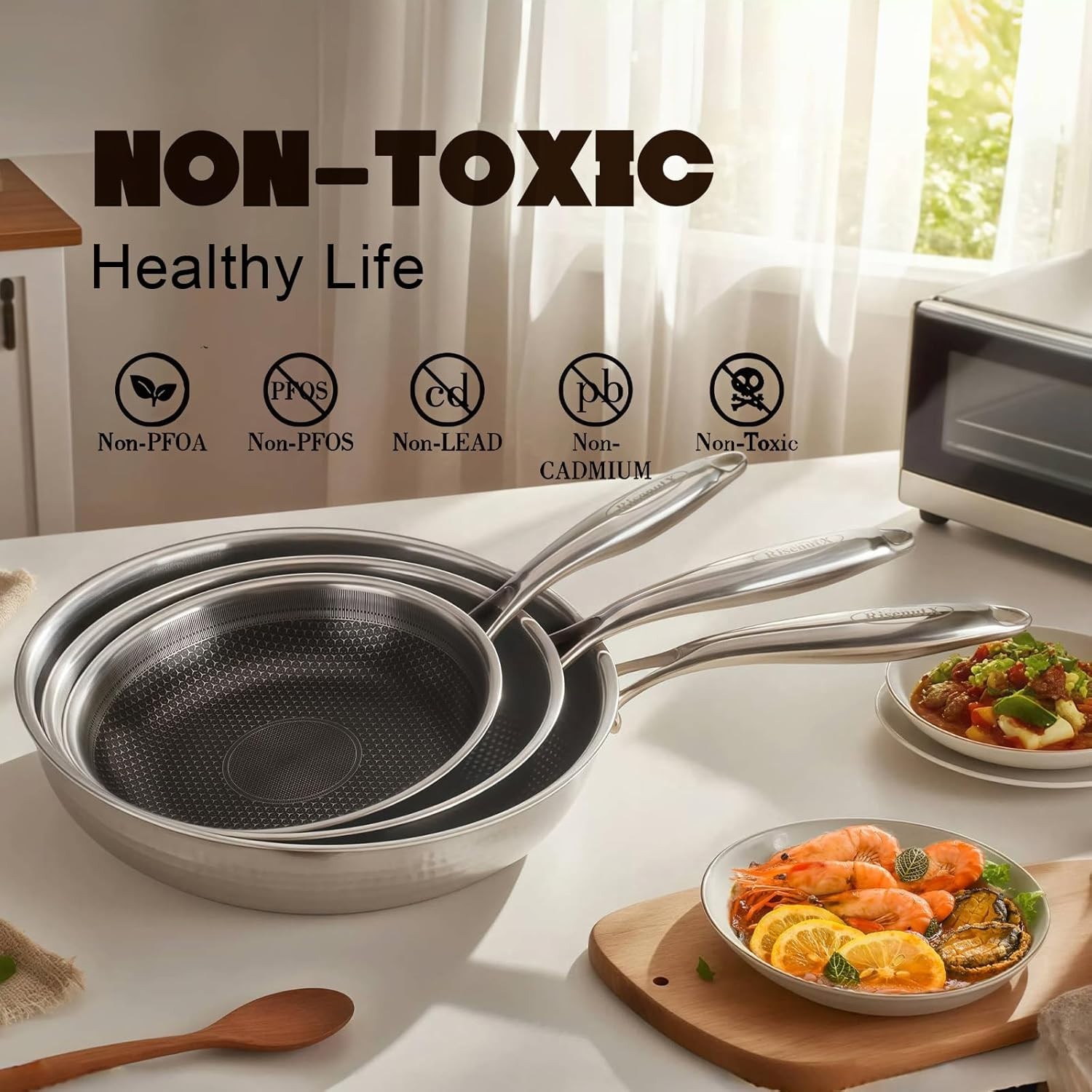 Hybrid 12 inch Stainless Steel Non Stick Skillet,Frying Pans Nonstick, PFOA F…