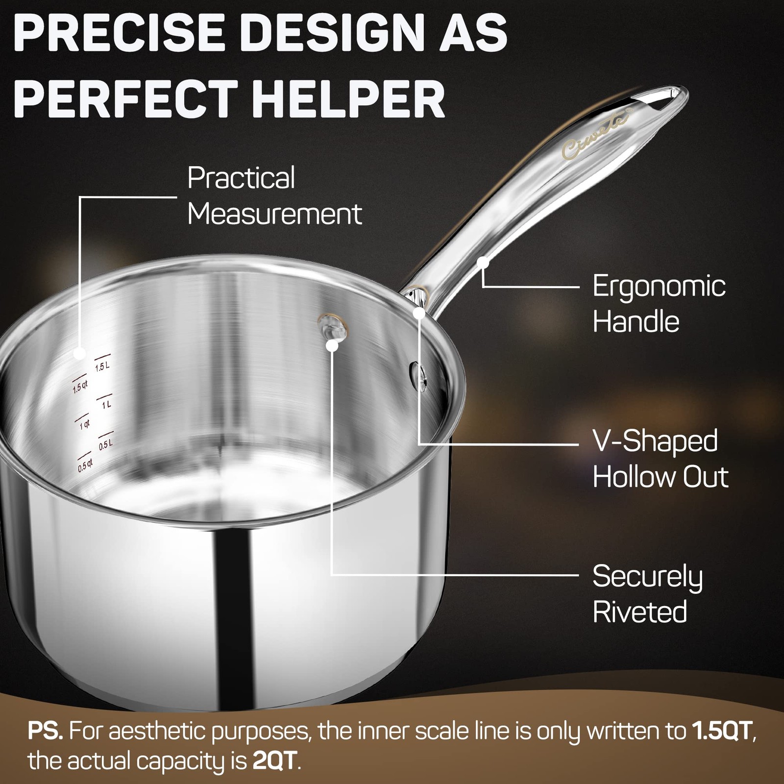 2 Quart Sauce Pan with Lid, Tri Ply Stainless Steel Saucepan 2 Qt with Stainl…
