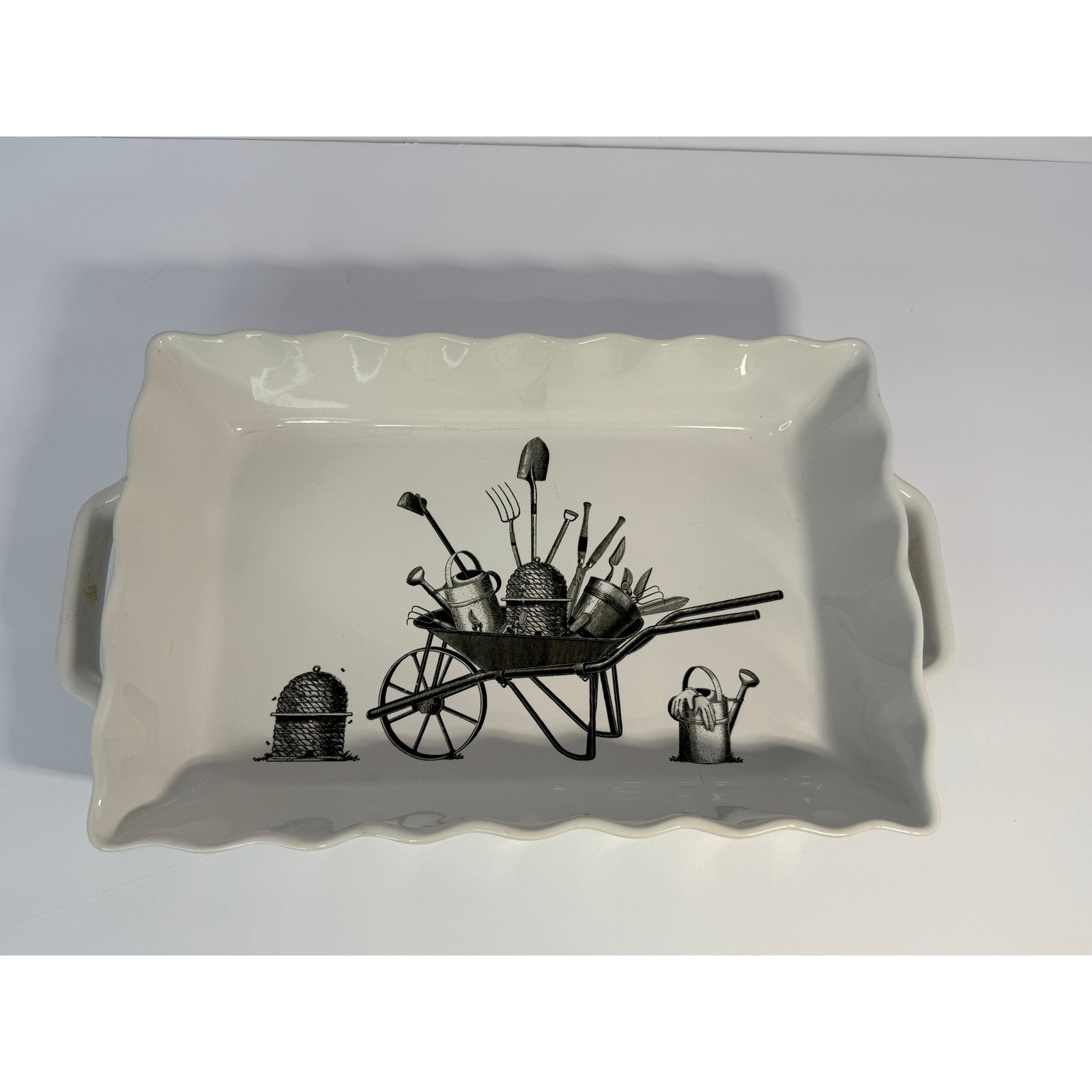 Mary Lake-Thompson Ceramic Stoneware Garden Wheelbarrow Scalloped Baking Dish