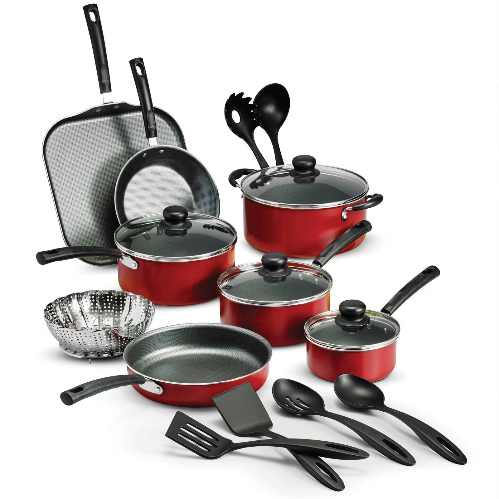 18 Piece Cookware Set Nonstick Pots and Pans Home Kitchen Cooking Non Stick, Red