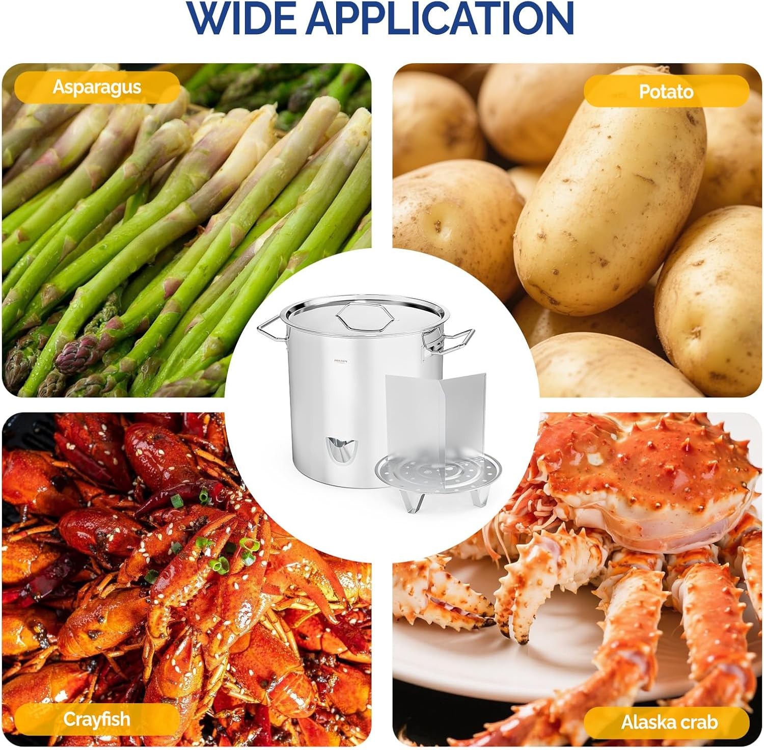 52QT Stainless Steel Tamale Steamer Pot, Steam Pots with Water Fill Spout Silver