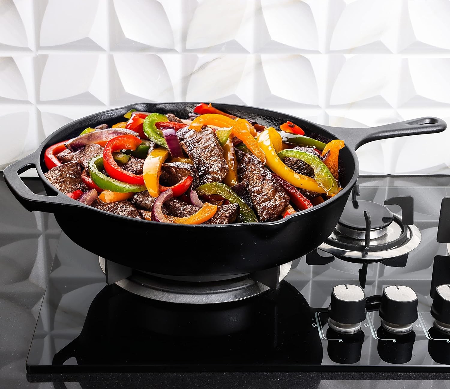 12″ Cast Iron Skillet Chefs Pan – Pre-Seasoned, Even Heat, PFAS-Free, Black