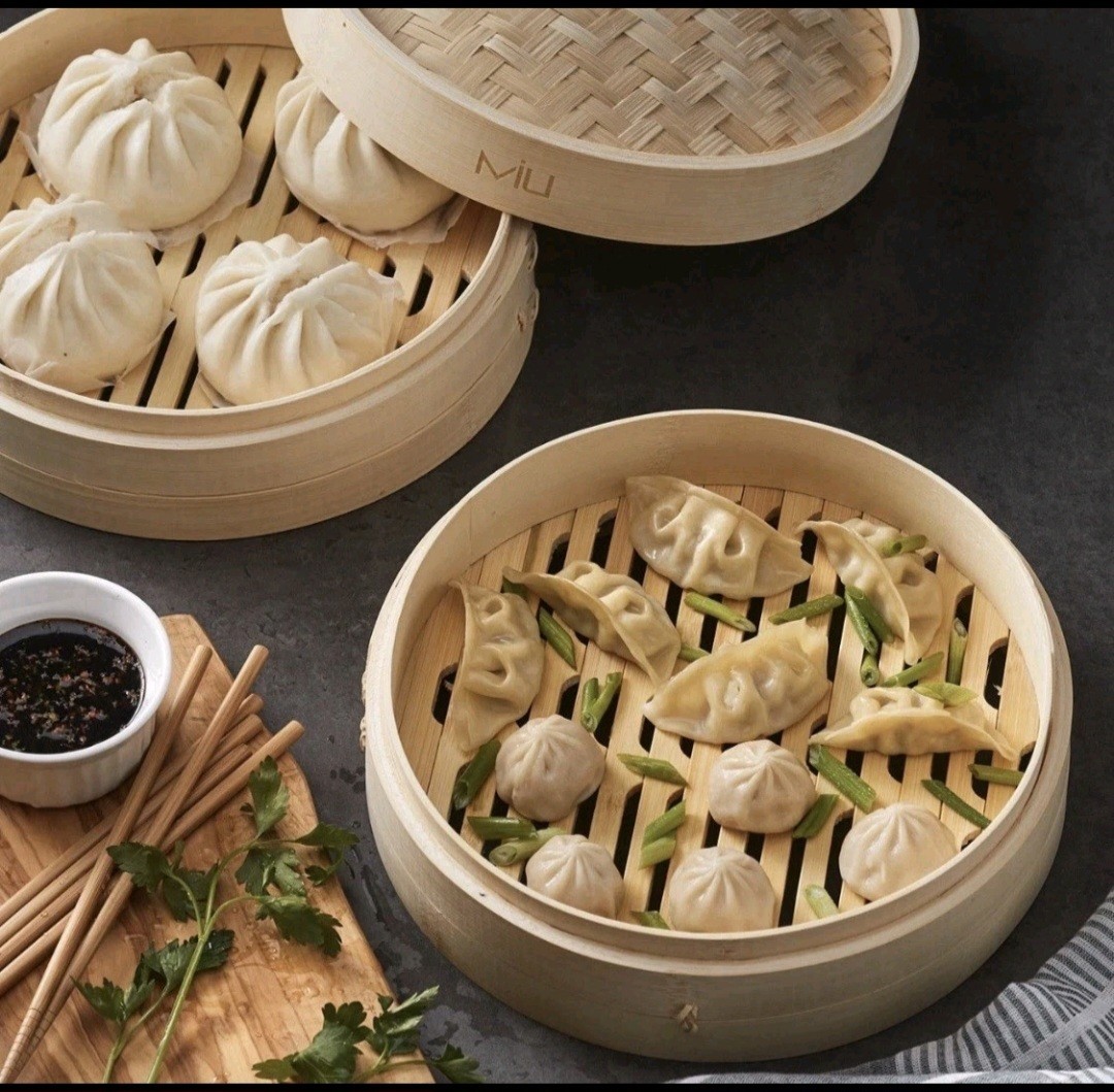 MIU 10″ 2-Tier🔥 🔥Bamboo Steamer🔥🔥 with Stainless Steel Ring Adapter and Lid
