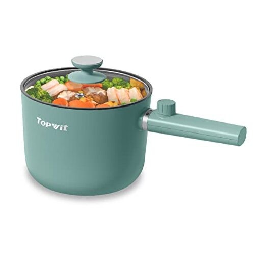 Hot Pot Electric, 1.5L Ramen Cooker, Portable Non-Stick 1.6 Quarts Green