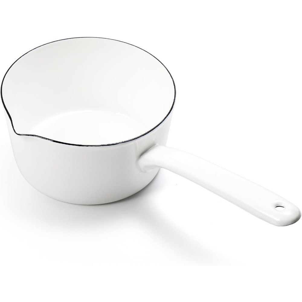 37 Oz Enamel Milk Pan, Mini Butter Warmer Pan, Nonstick Saucepan with Pour