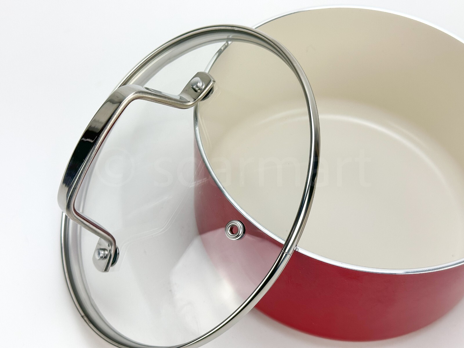 Martha Stewart 2.5-Qt Sauce Pan Hard-Enameled Aluminum Nonstick Cookware Red