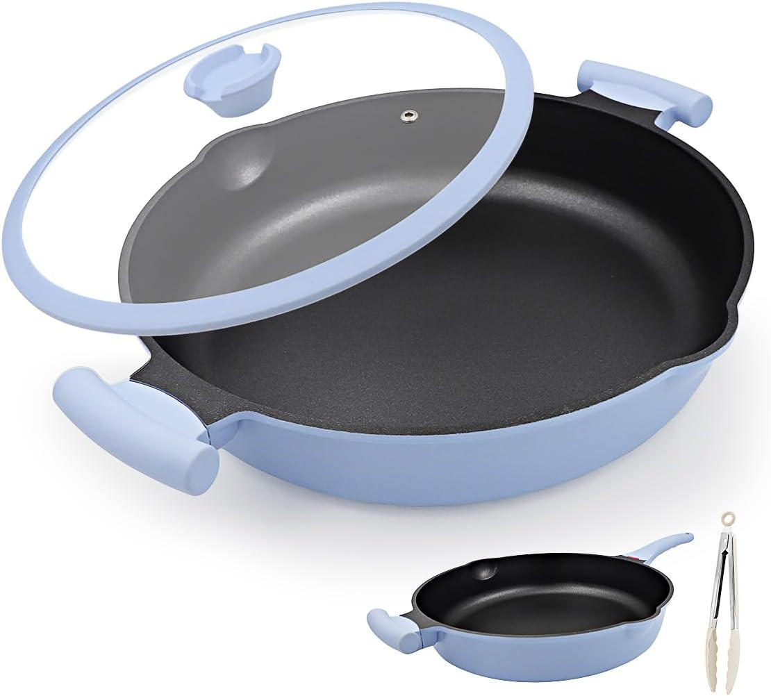 14 Inch Deep Saute Pan Nonstick with Lid for Cooking, 2-1 Non Stick Cookware wi