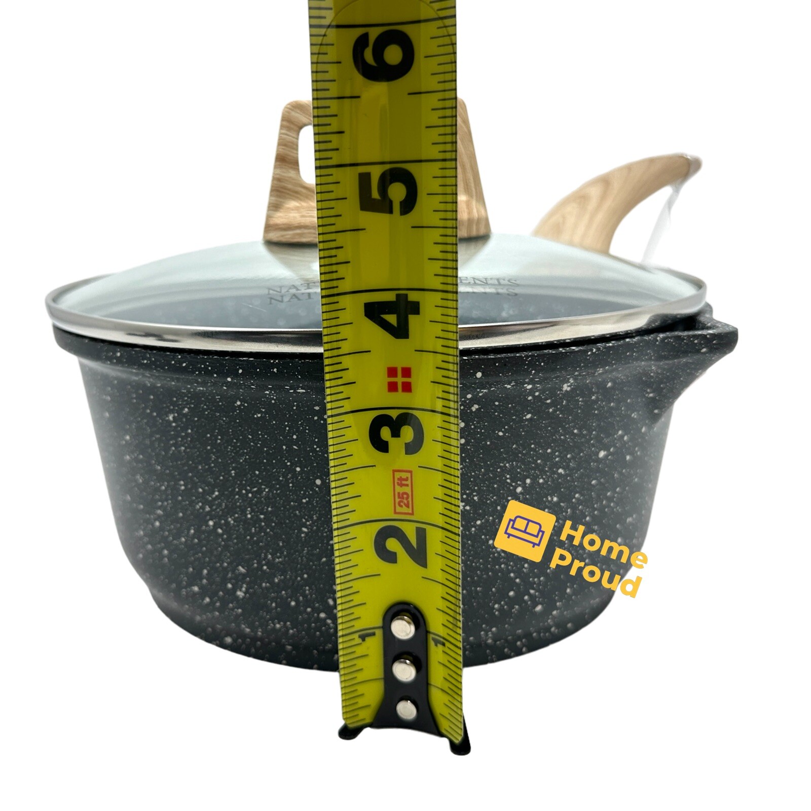 WOODSTONE Premium Saucepan Casserole Nonstick 7 Inch With Lid Natural Elements