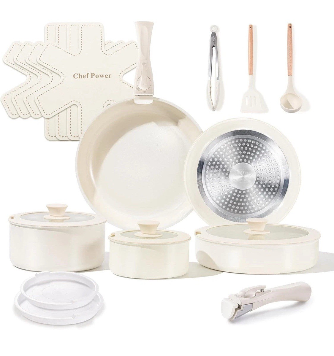 Ceramic Cookware Set Non Toxic with Detachable Handles, Healthy Nonstick Pans…