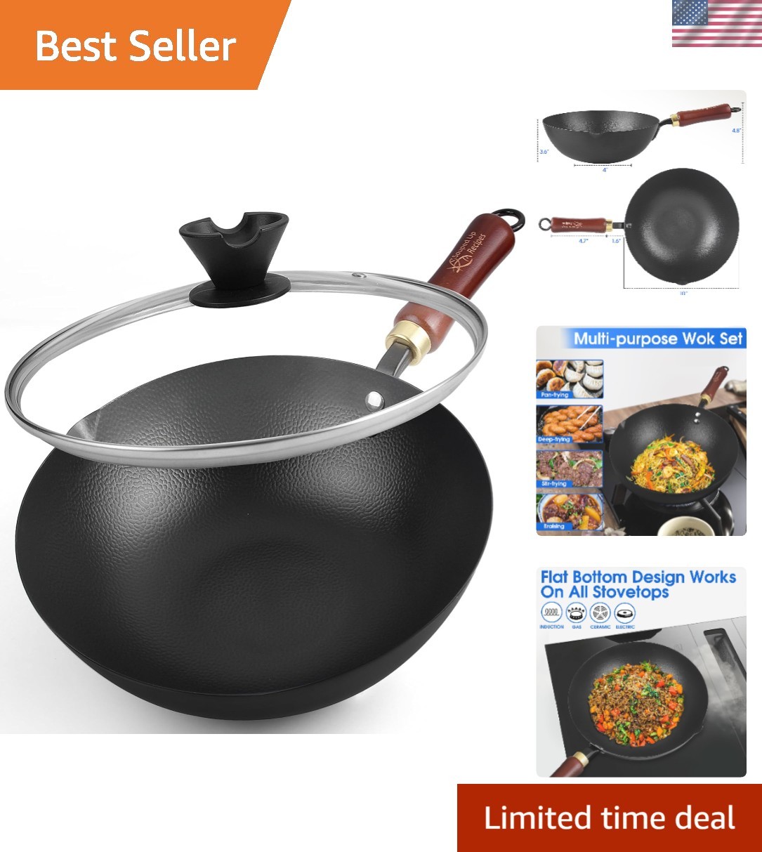 10 Inch Carbon Steel Wok For Electric, Induction and Gas Stoves Lid and User …