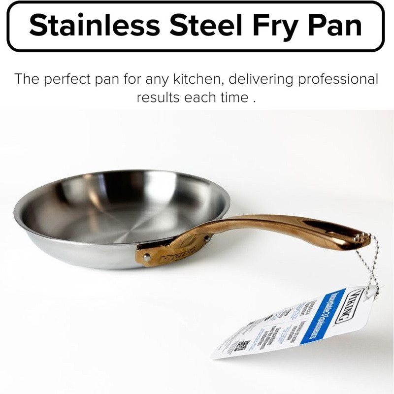 Viking 3 PLY 18/8 Stainless Steel 10″ Fry Pan Copper Handle Omelette Skillet NEW