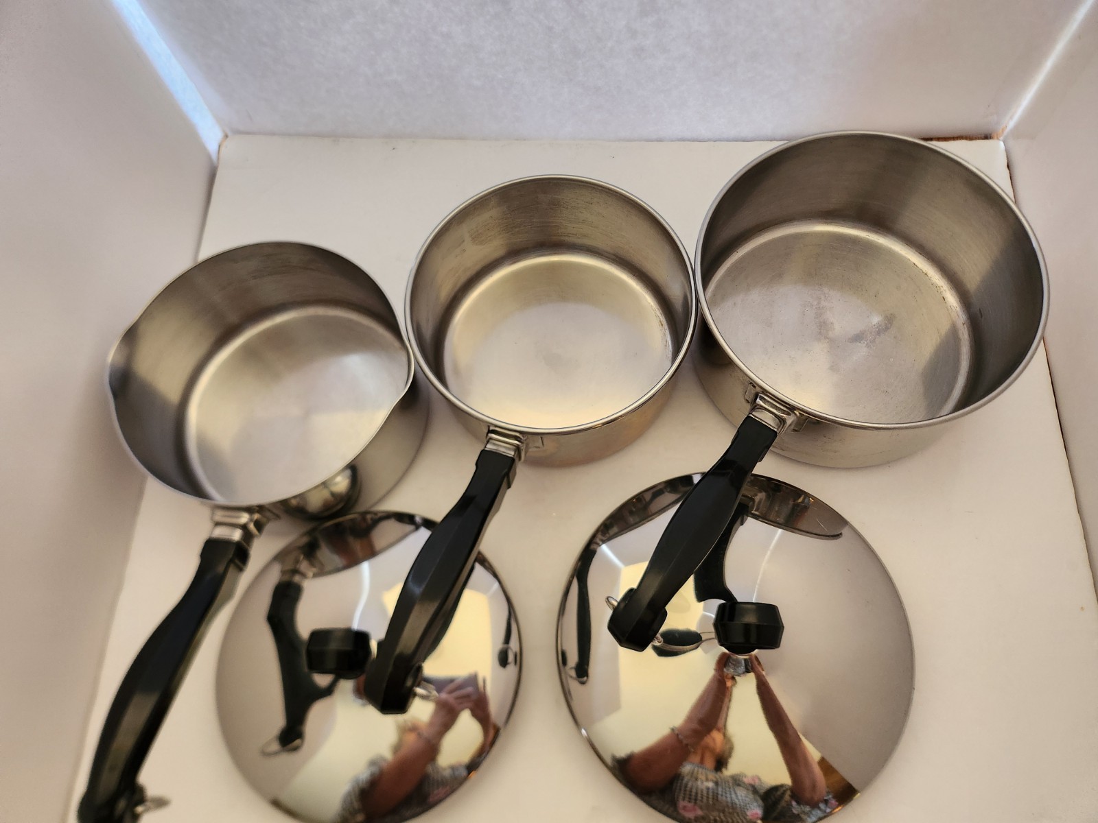 Farberware Aluminum Clad Stainless Cookware: 1 1/2qt & Lid 2- 1qt Pots 1 Lid