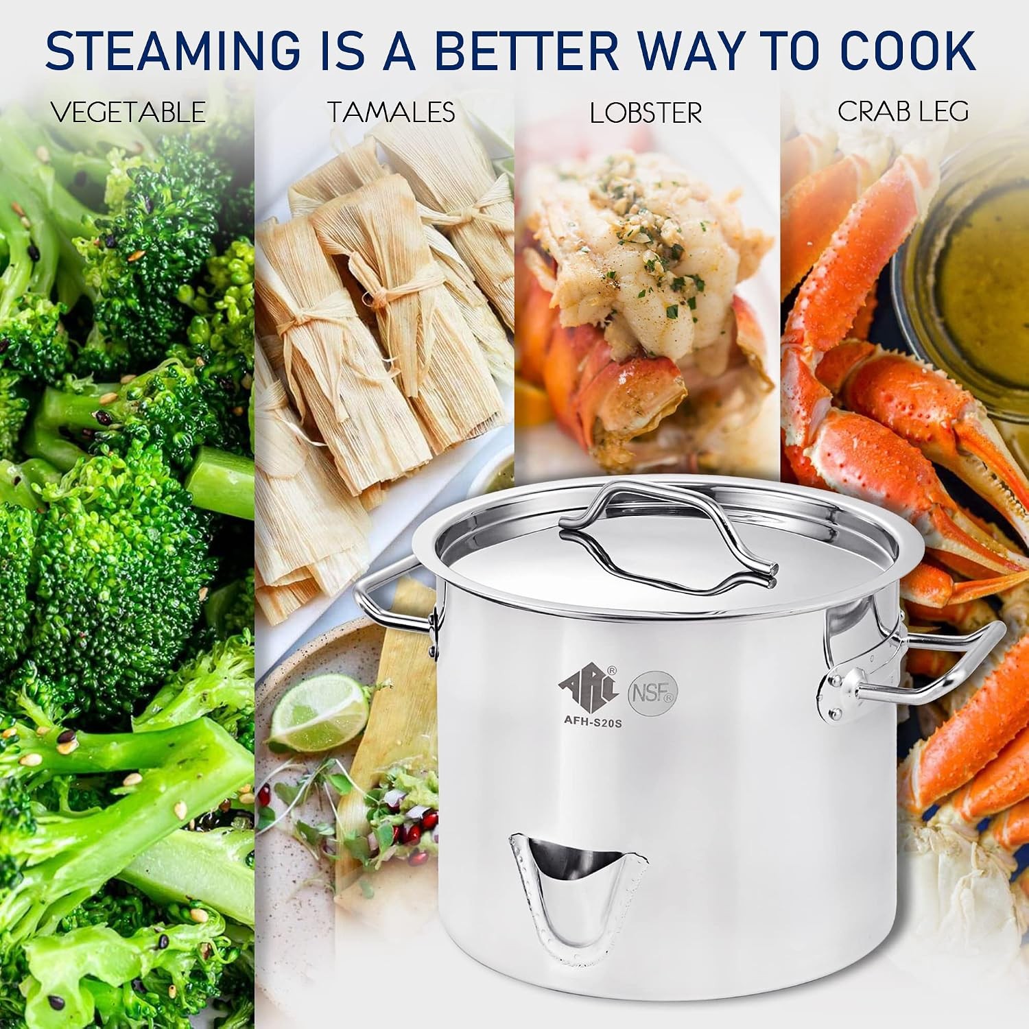 ARC 40QT Stainless Steel Tamale Steamer Pot w/Easy-fill Water Spout 10Gal |