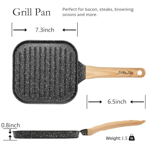 Nonstick Grill Pan for Stove Tops 7 Inch Granite Coating Square Grill