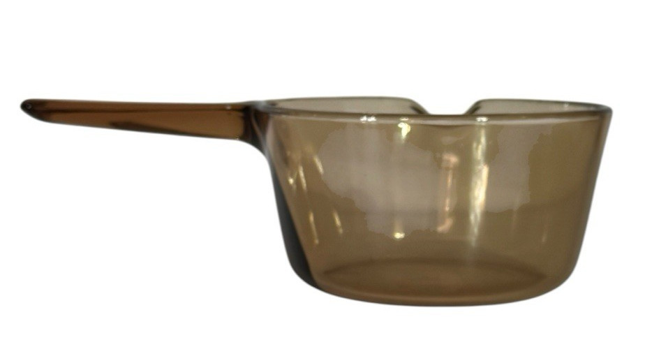 Vintage Vision Corning Ware USA 1 Liter Amber Saucepan Pot w/Pour Spout