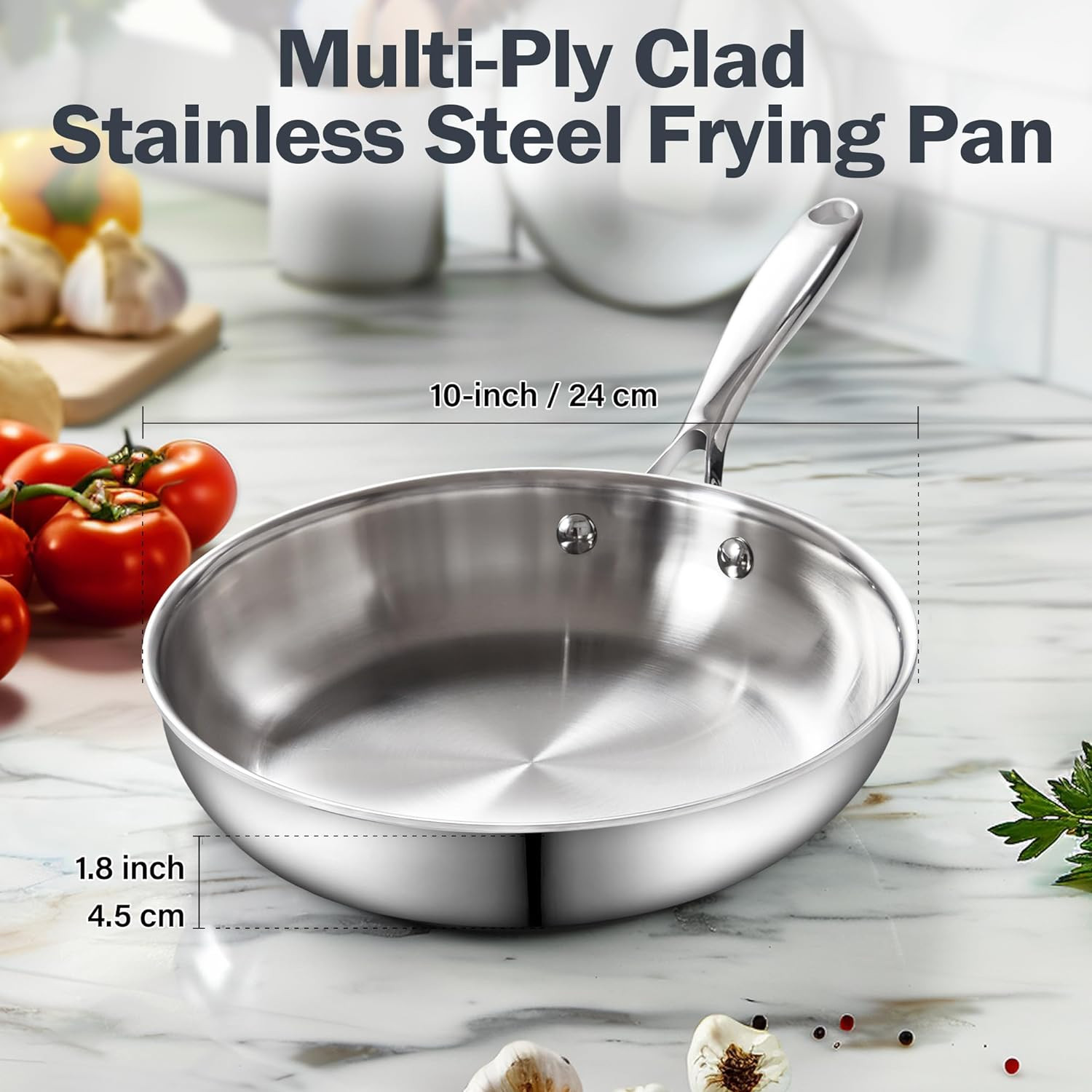 10-Inch Stainless Steel Frying Pan with Lid – Multi-Ply Clad Skillet