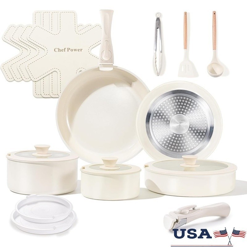 19 Pcs Nonstick Ceramic Cookware Set Storage Solution Oven Safe Easy Clean New